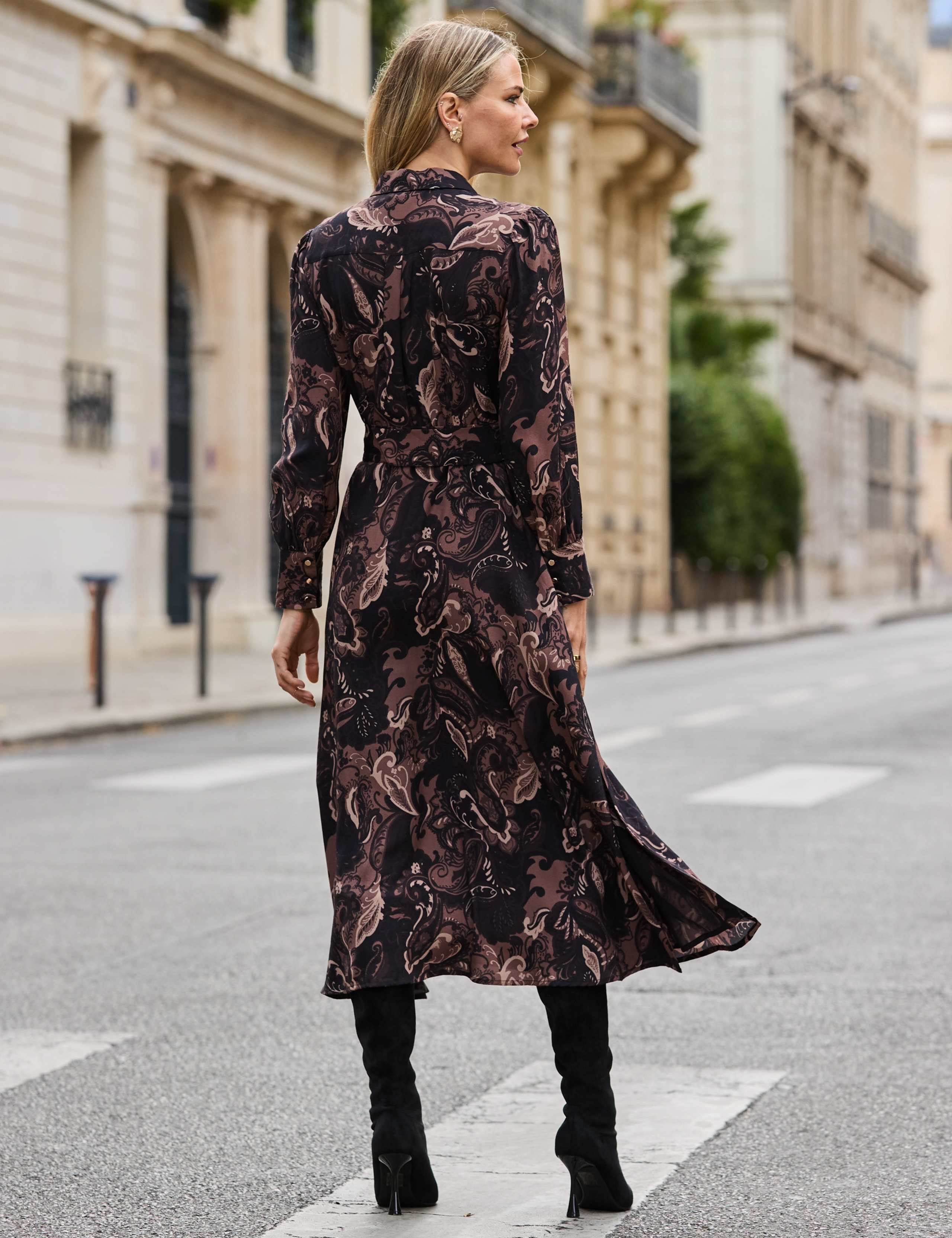 Paisley Print Belted Midi Shirt Dress 5 of 7