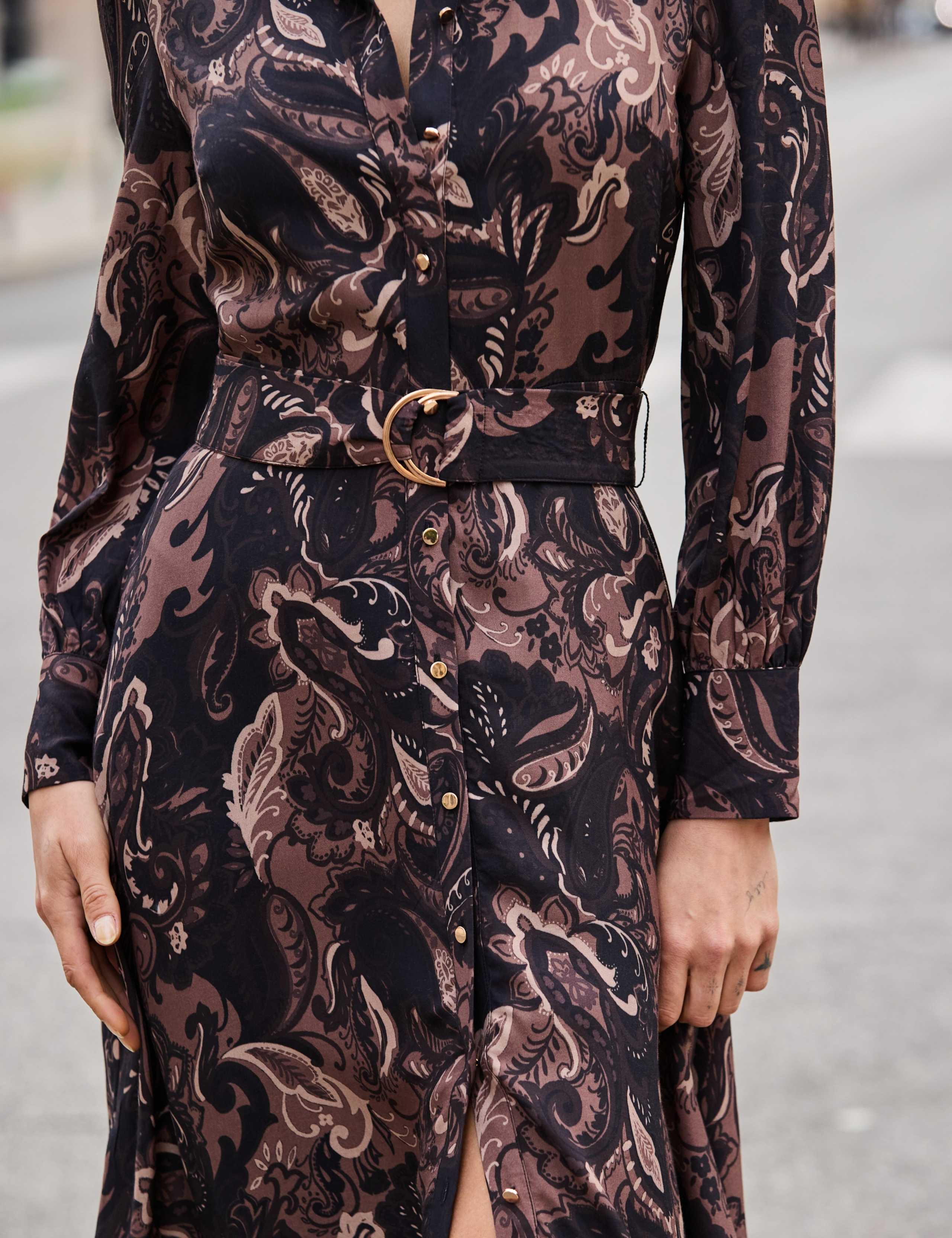 Paisley Print Belted Midi Shirt Dress 7 of 7