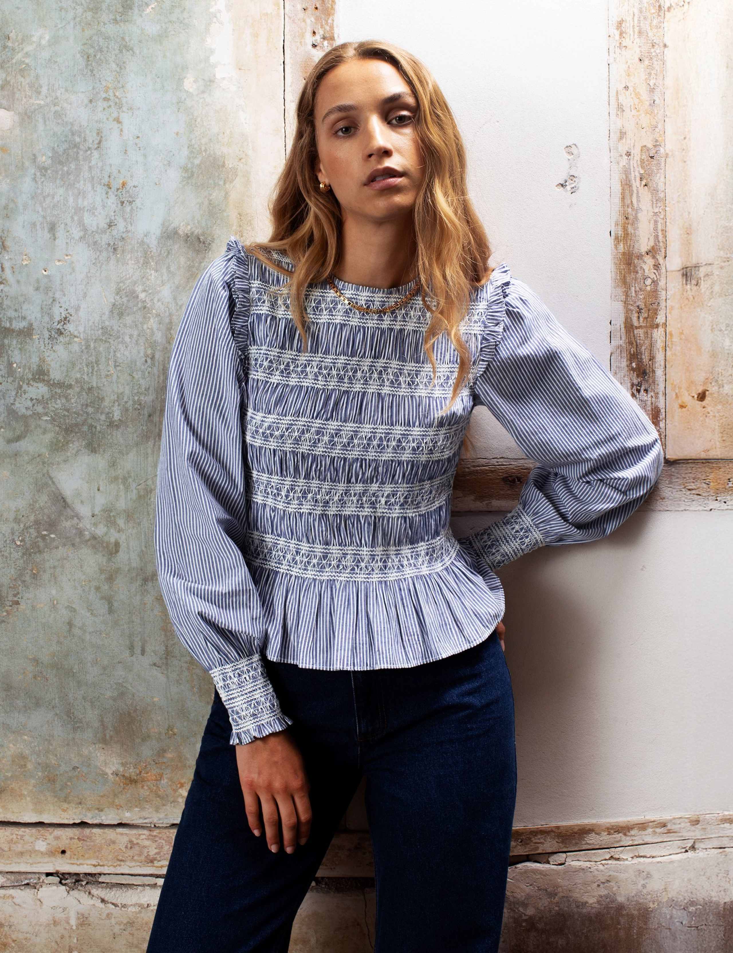 Pure Cotton Striped Round Neck Blouse 1 of 6