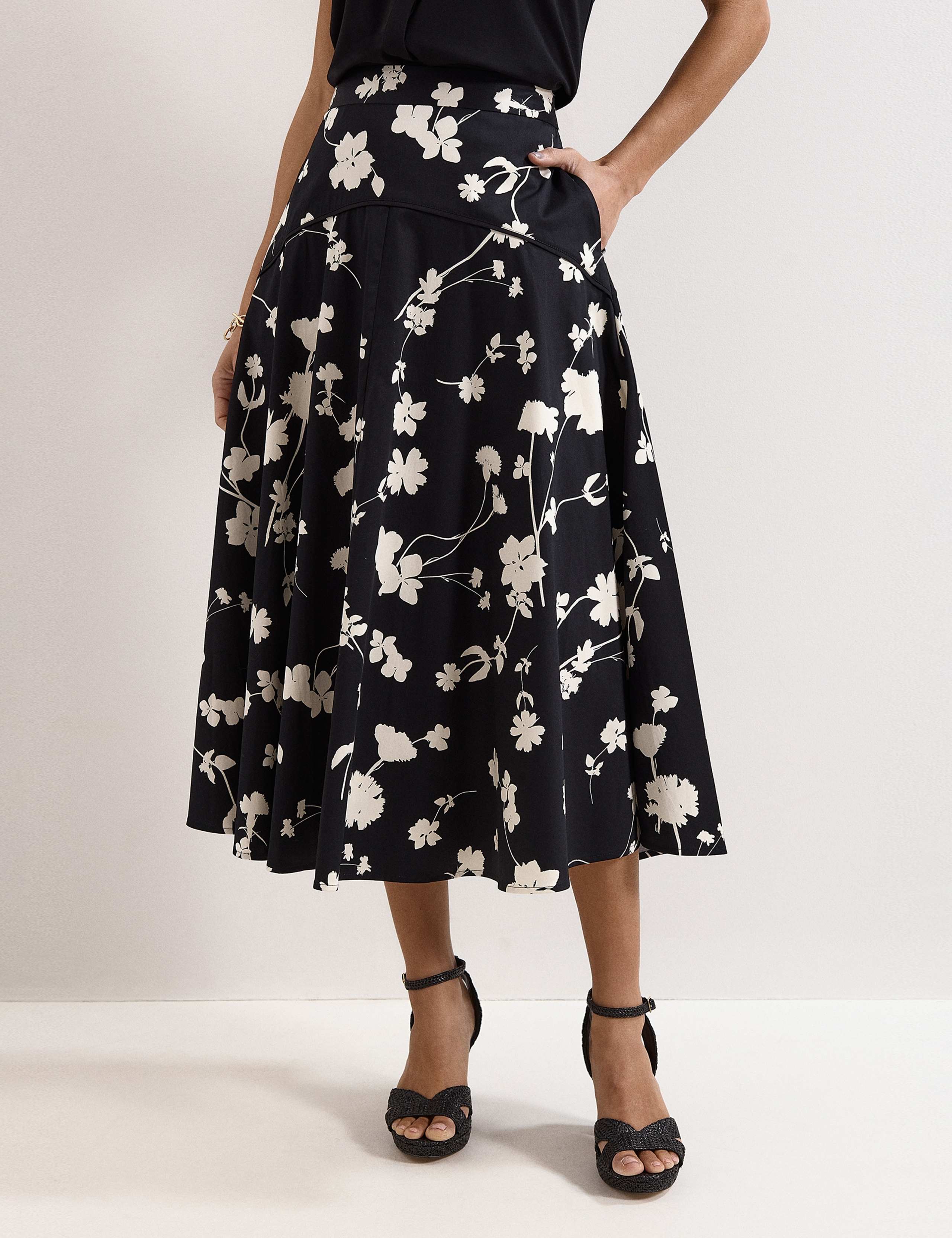 Mavis Cotton Rich Floral Midi A-Line Skirt 6 of 7