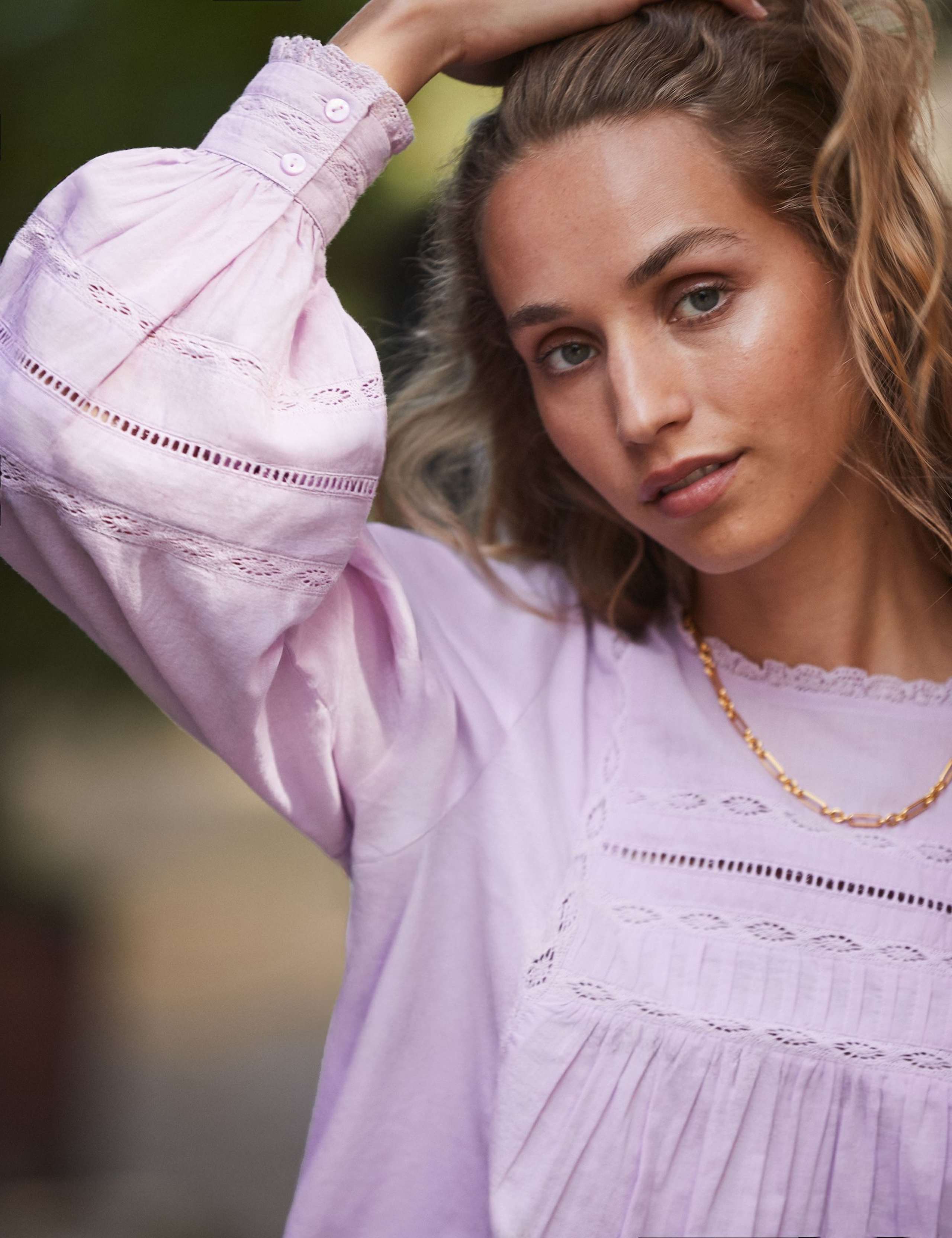 Pure Cotton Lace Detail Puff Sleeve Blouse 3 of 5