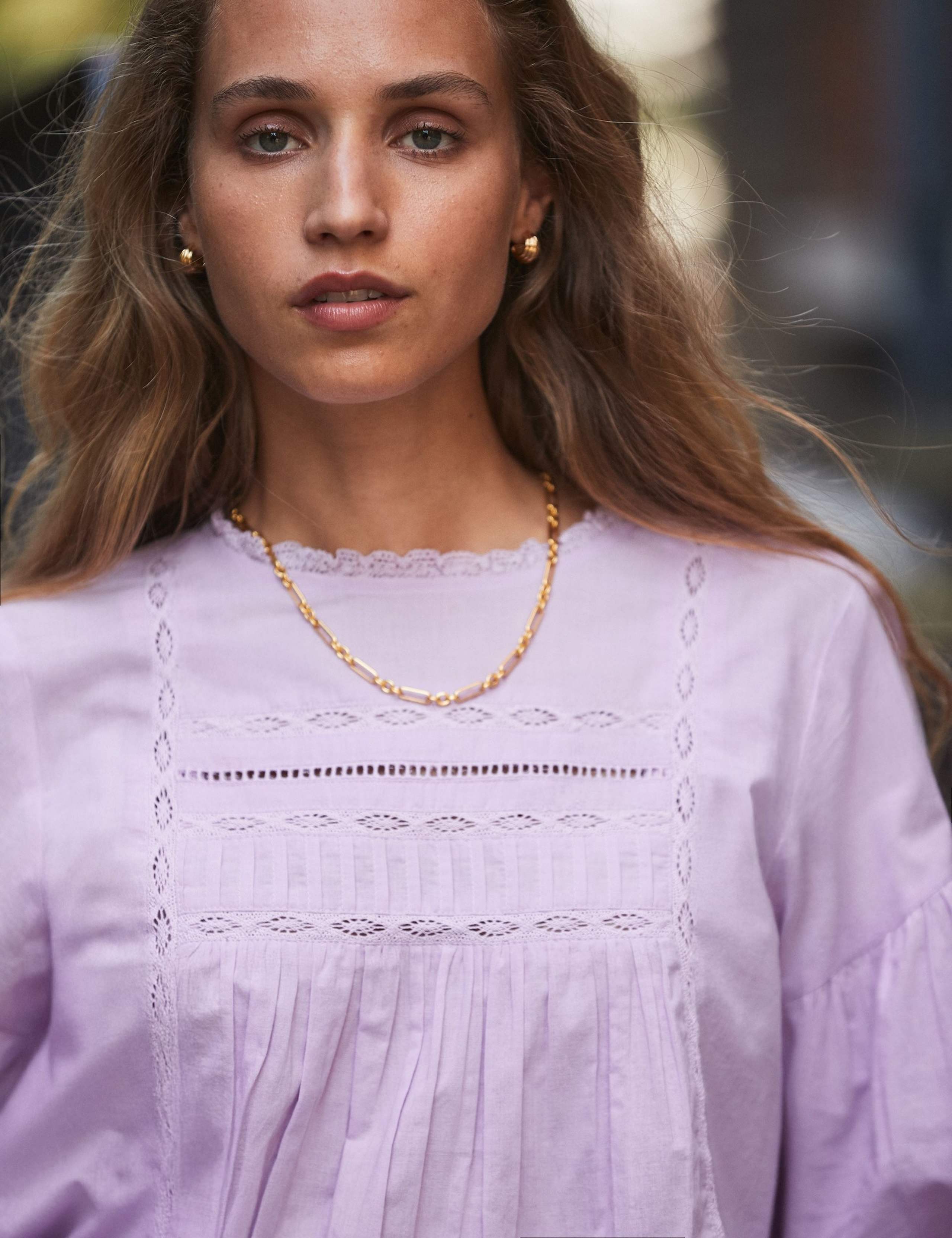 Pure Cotton Lace Detail Puff Sleeve Blouse 4 of 5