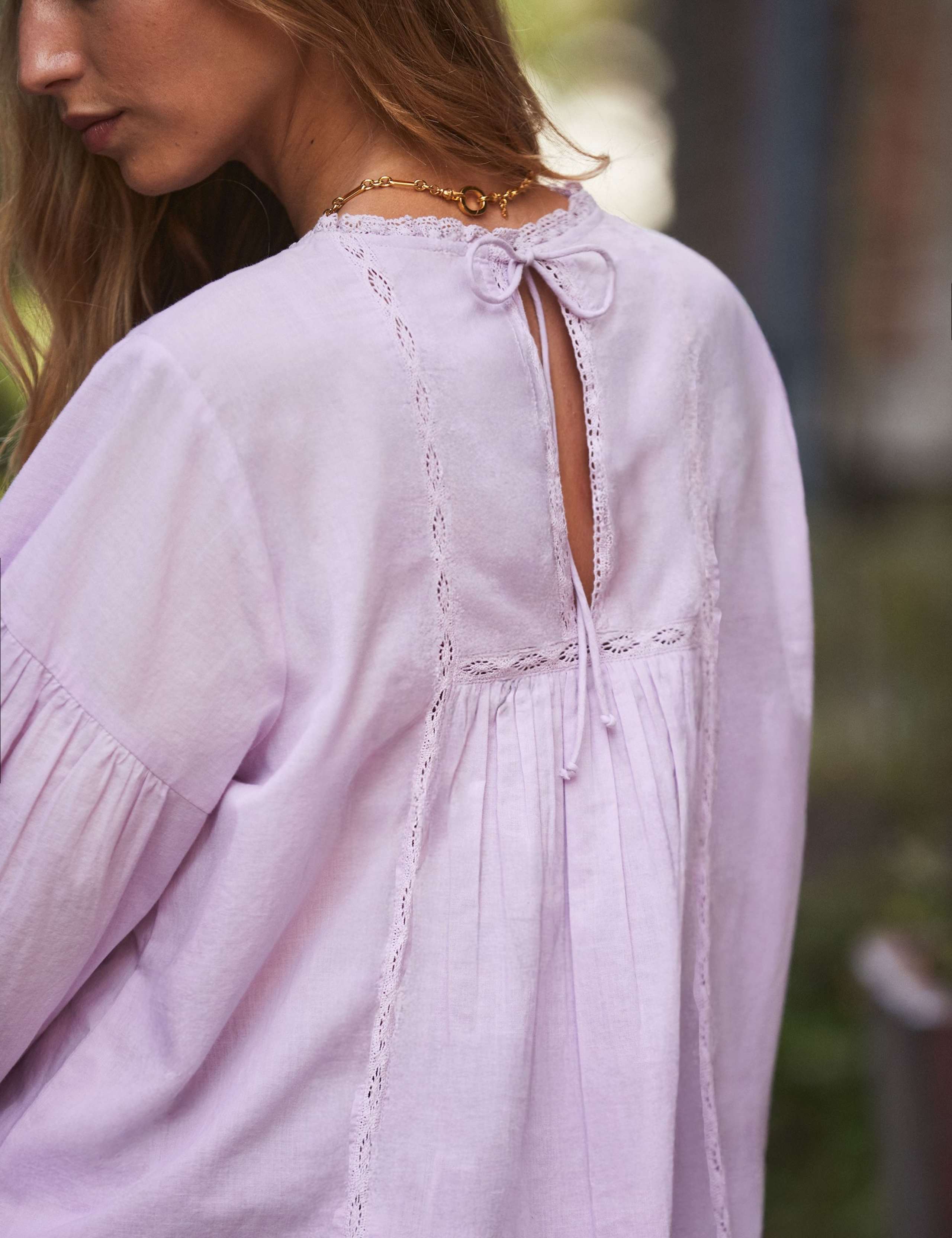 Pure Cotton Lace Detail Puff Sleeve Blouse 5 of 5