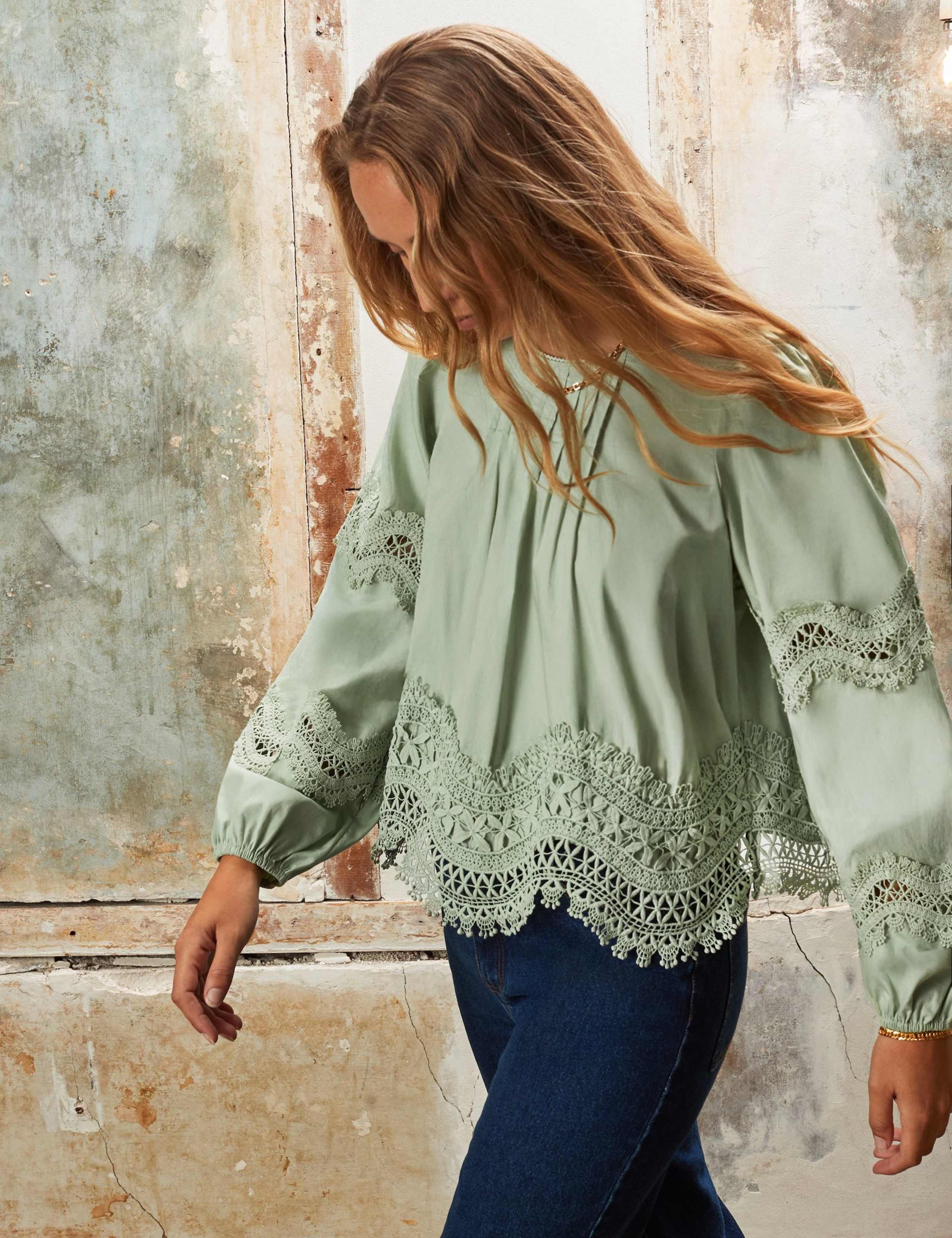 Pure Cotton Lace Detail Blouse 2 of 5