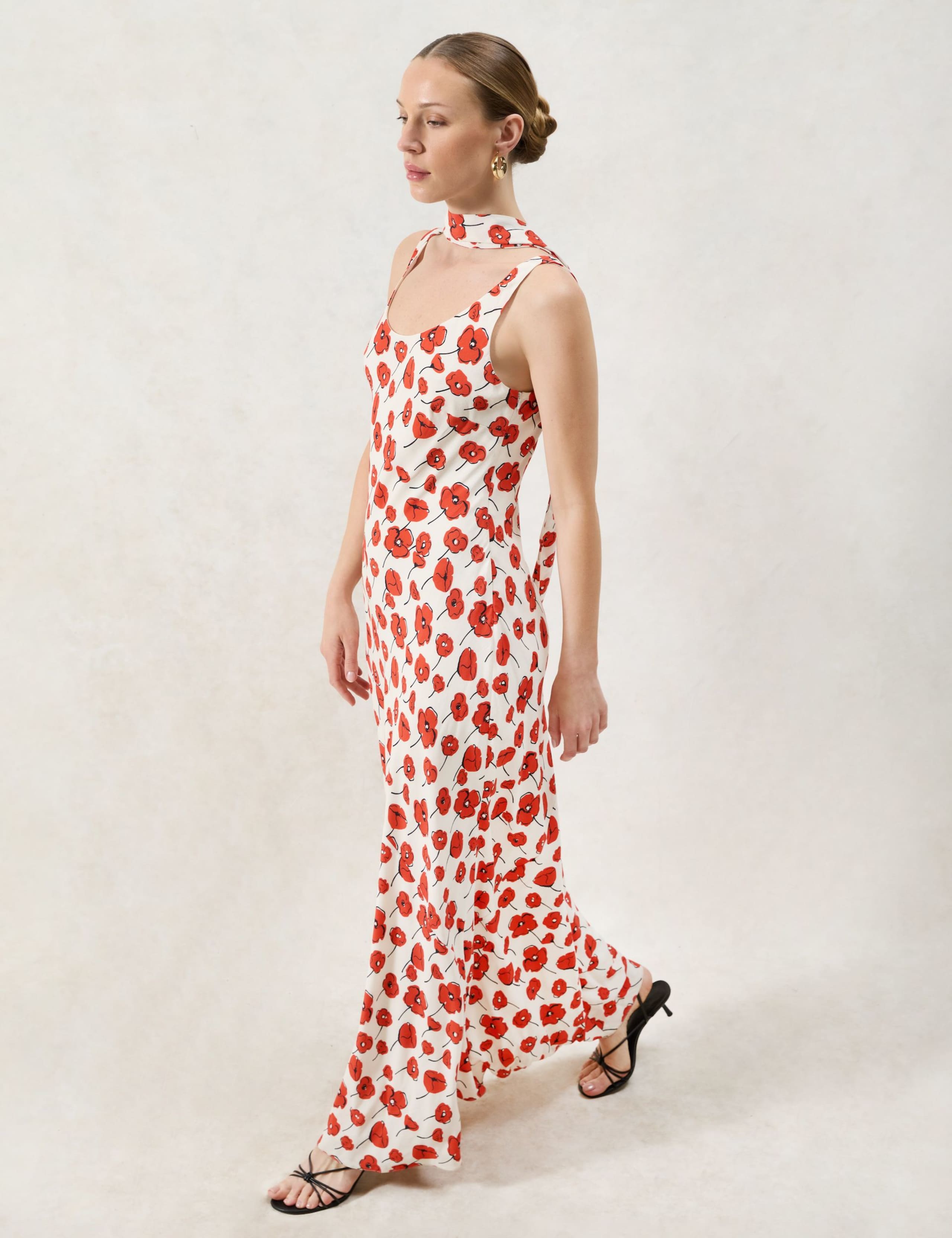 Ella Red Poppy-Print Scarf Detail Maxi Dress 5 of 7