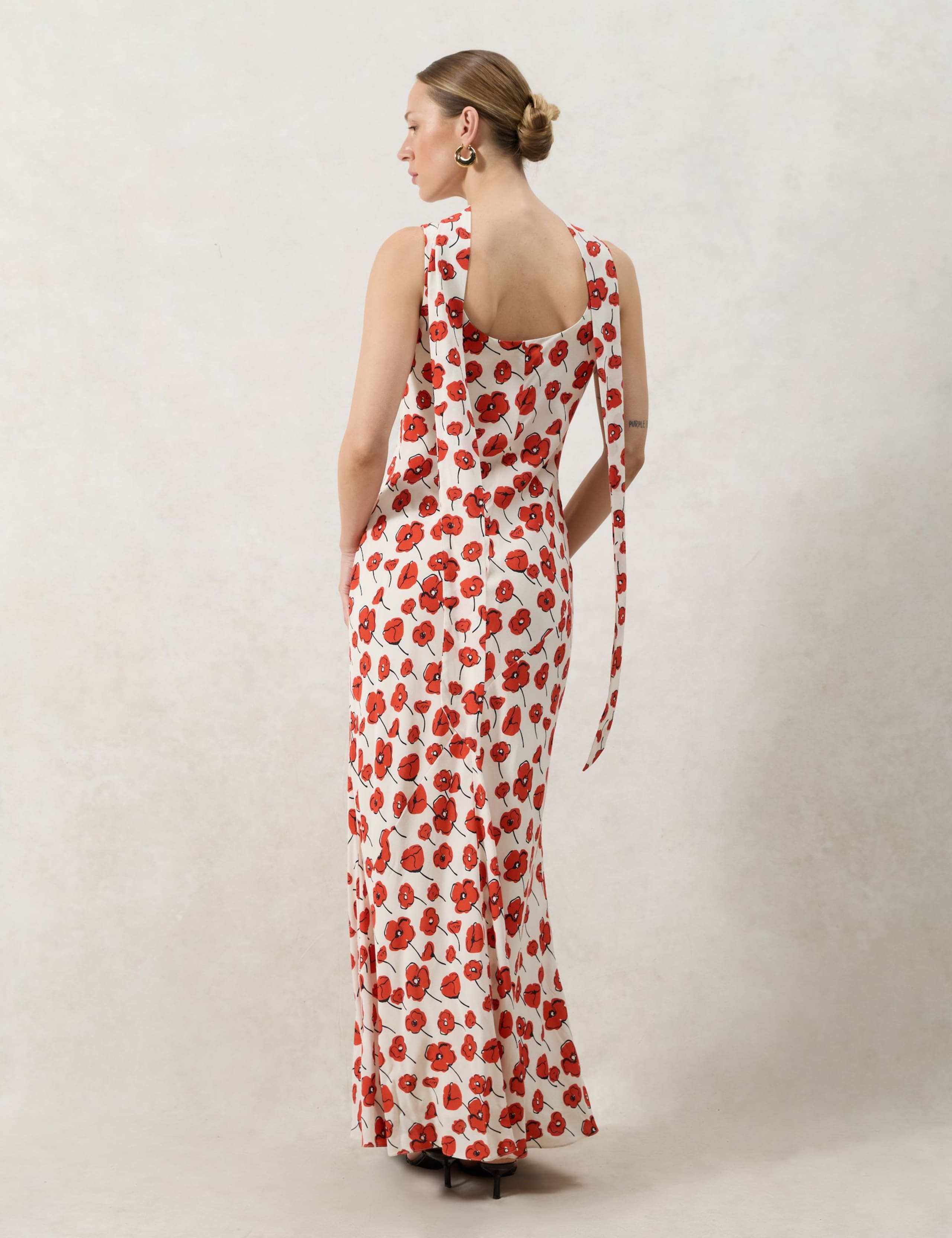 Ella Red Poppy-Print Scarf Detail Maxi Dress 6 of 7