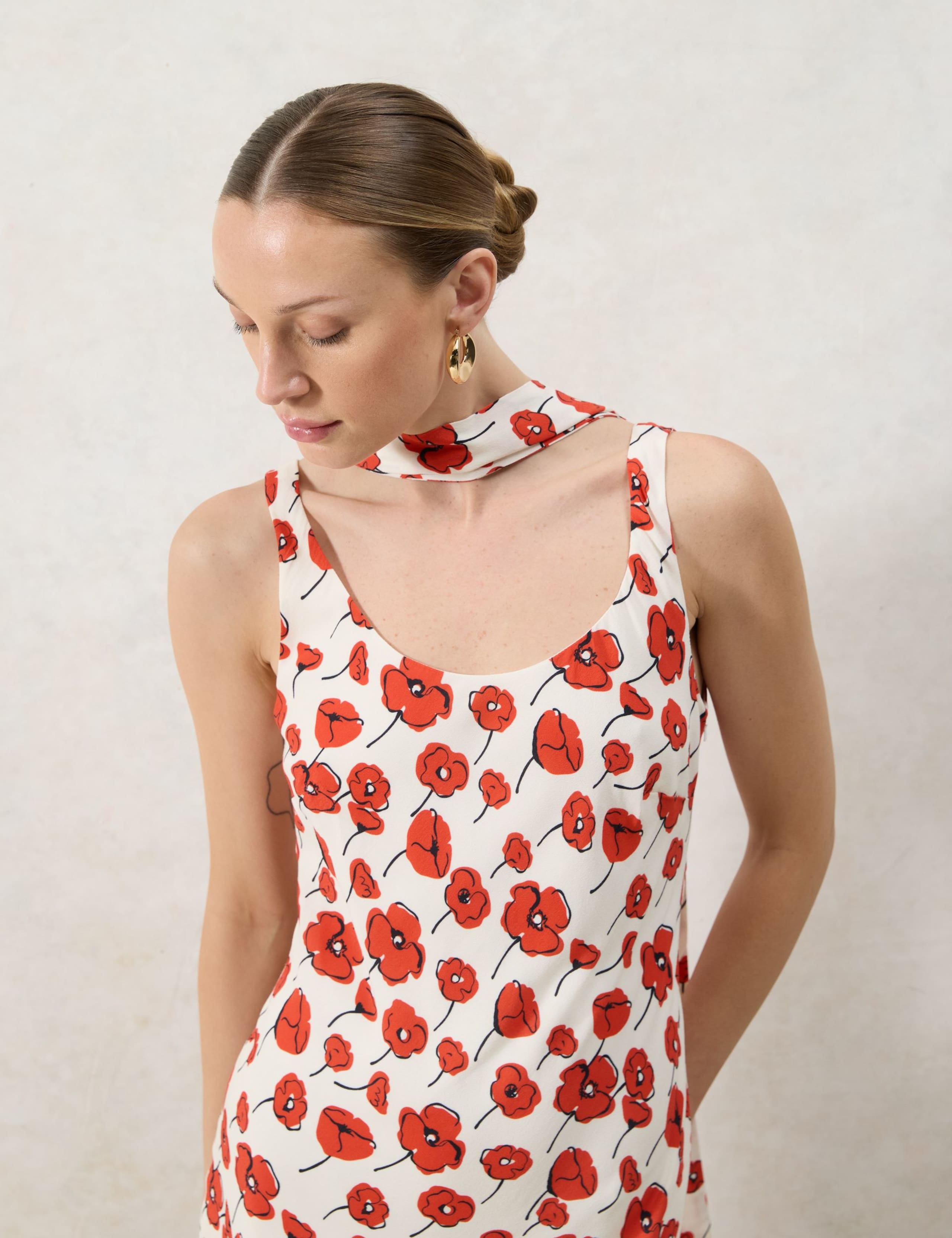 Ella Red Poppy-Print Scarf Detail Maxi Dress 7 of 7