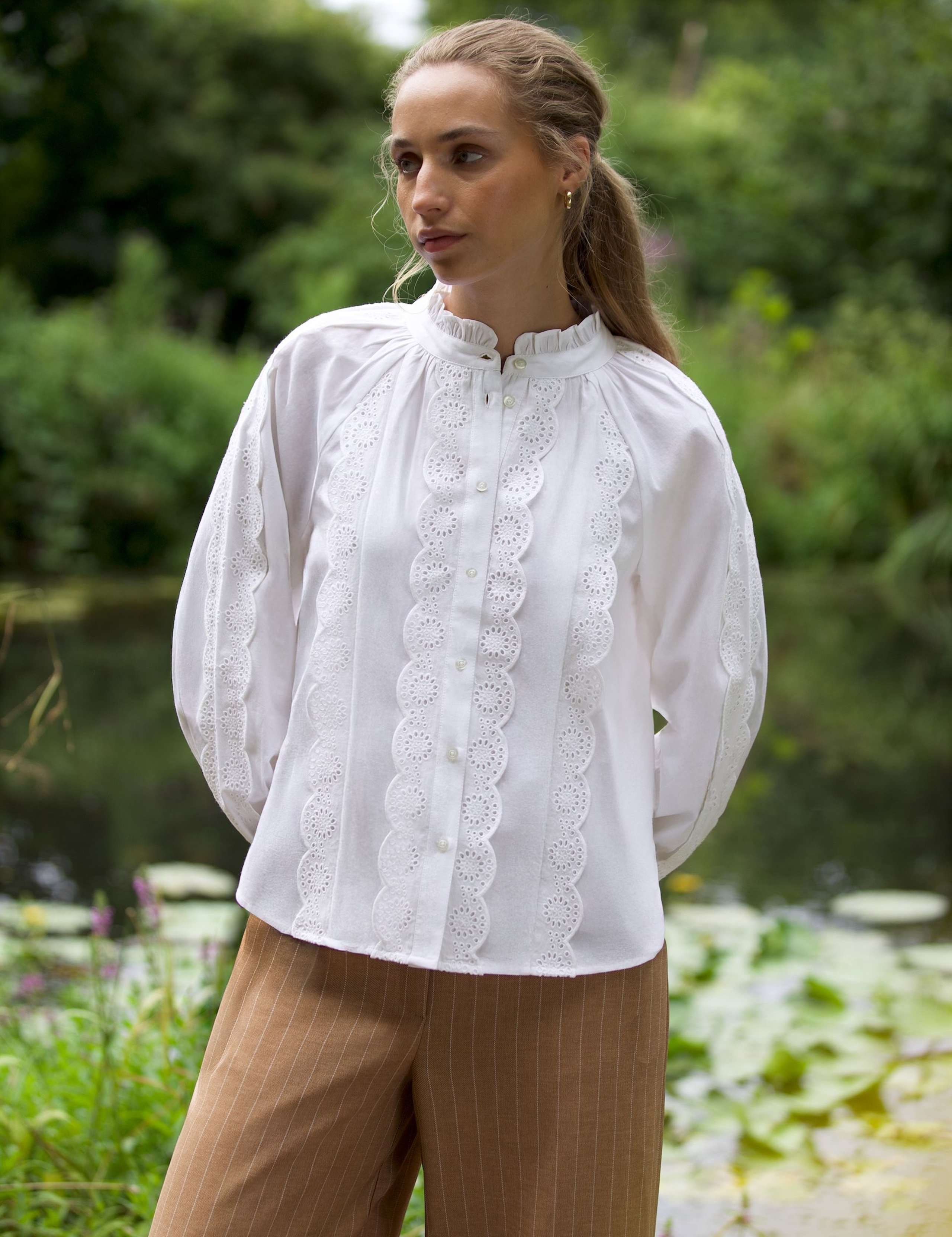 Pure Cotton Broderie High Neck Blouse 2 of 5
