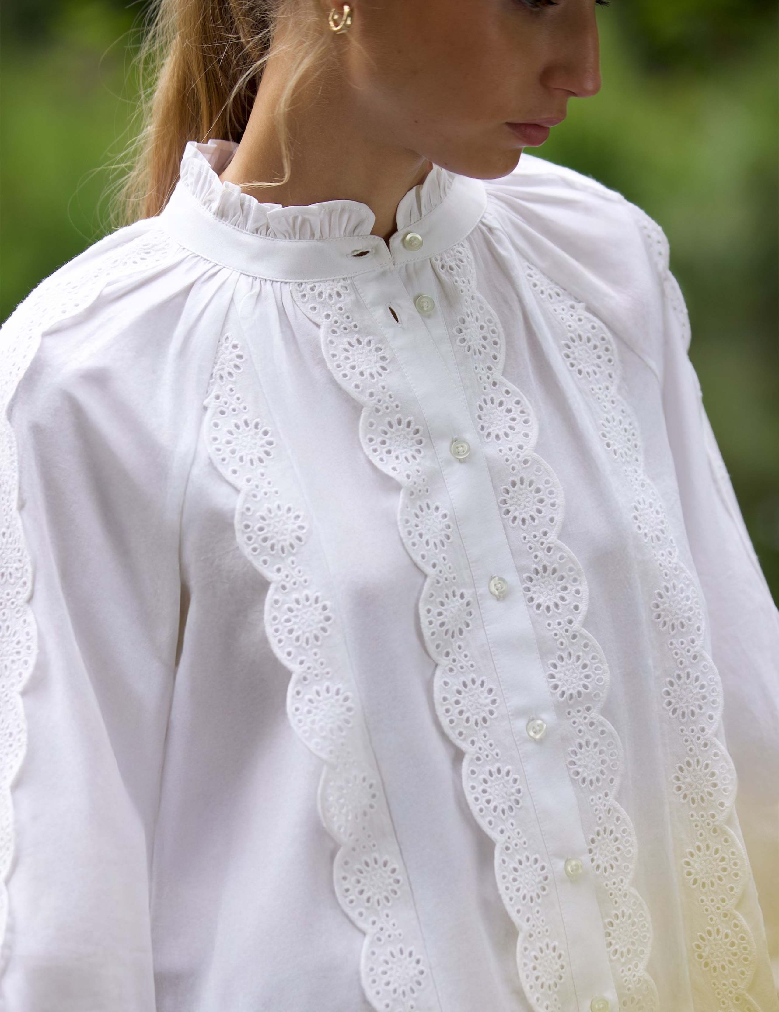 Pure Cotton Broderie High Neck Blouse 4 of 5