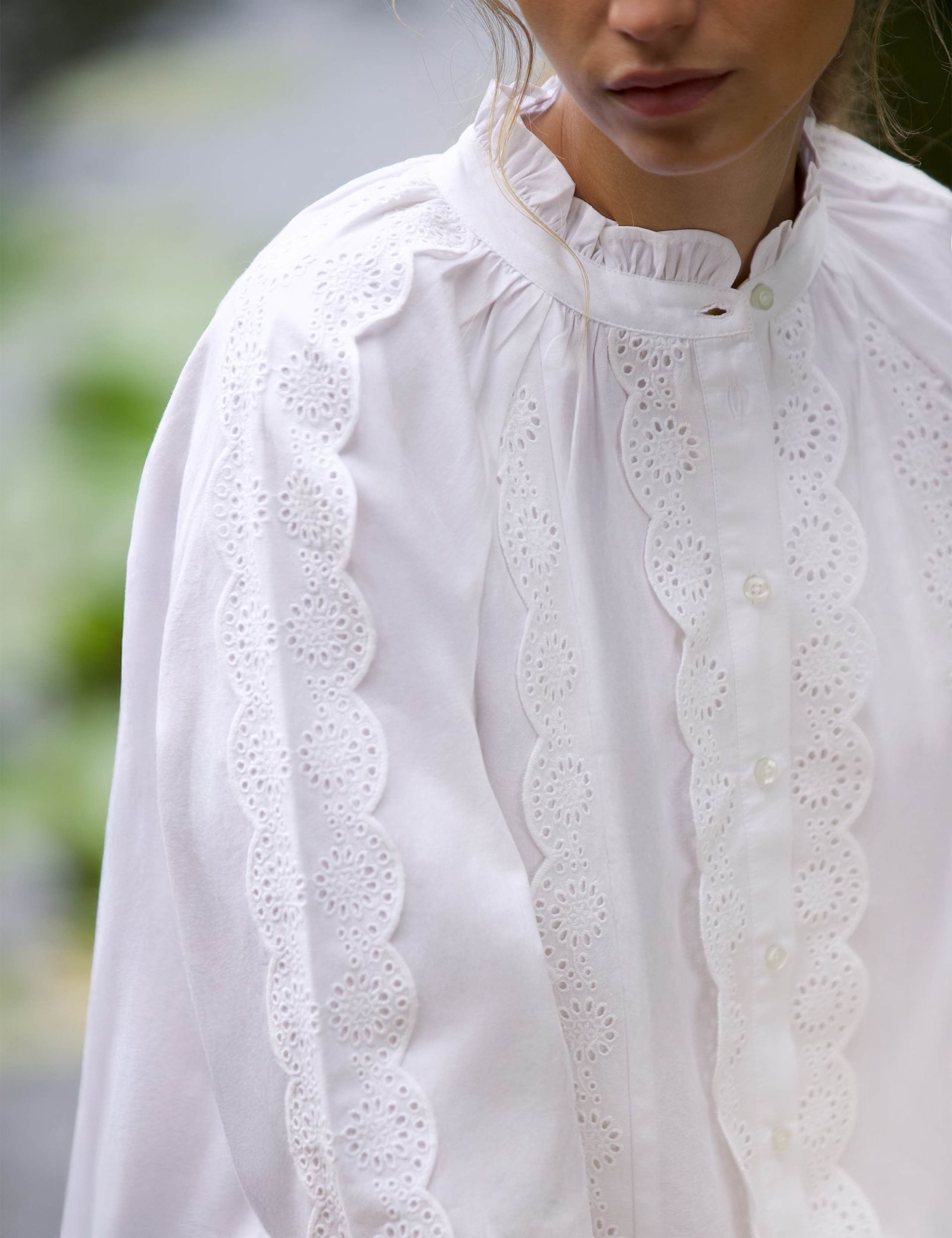 Pure Cotton Broderie High Neck Blouse 5 of 5