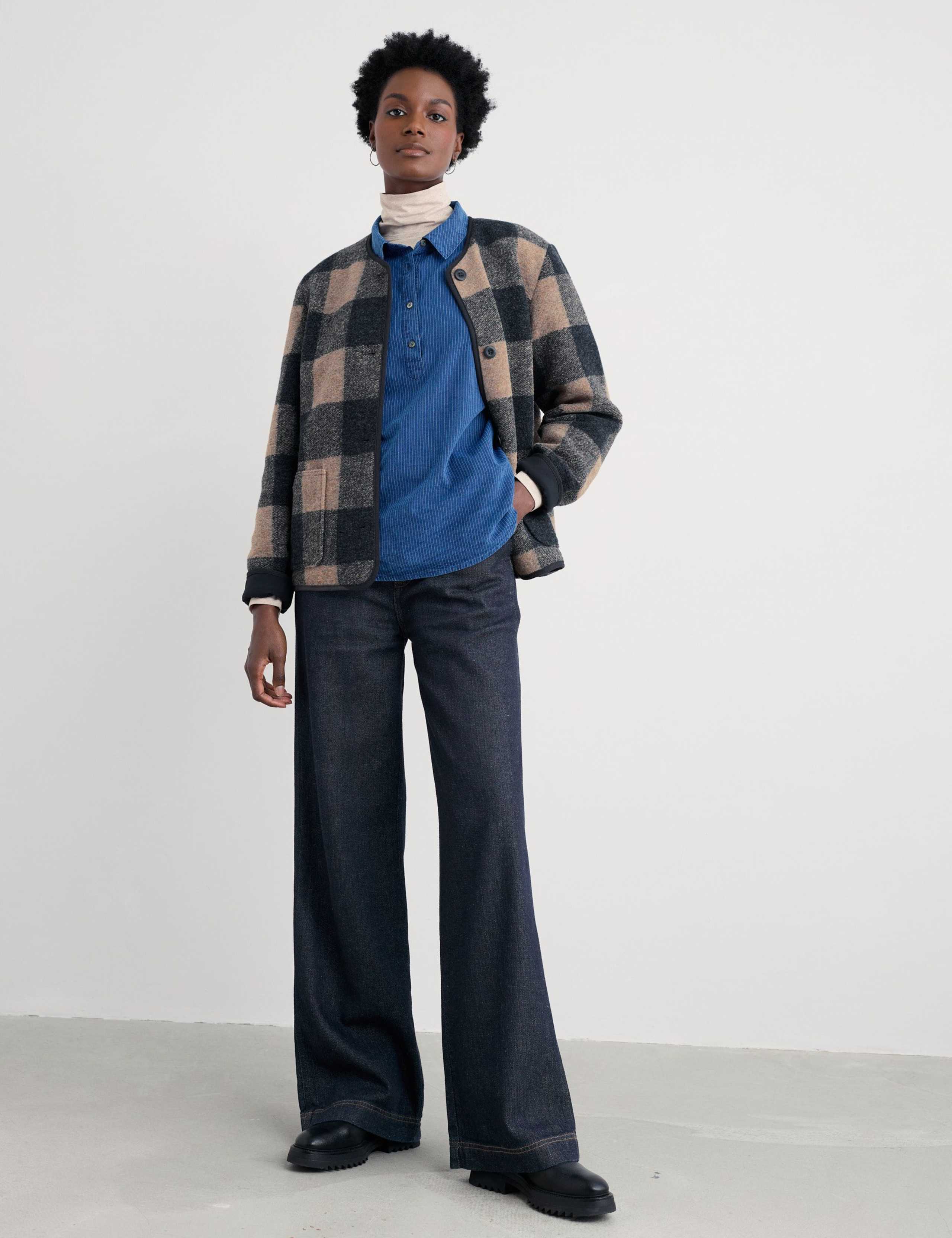 Relaxed Checked Collarless Jacket with Wool 1 of 5