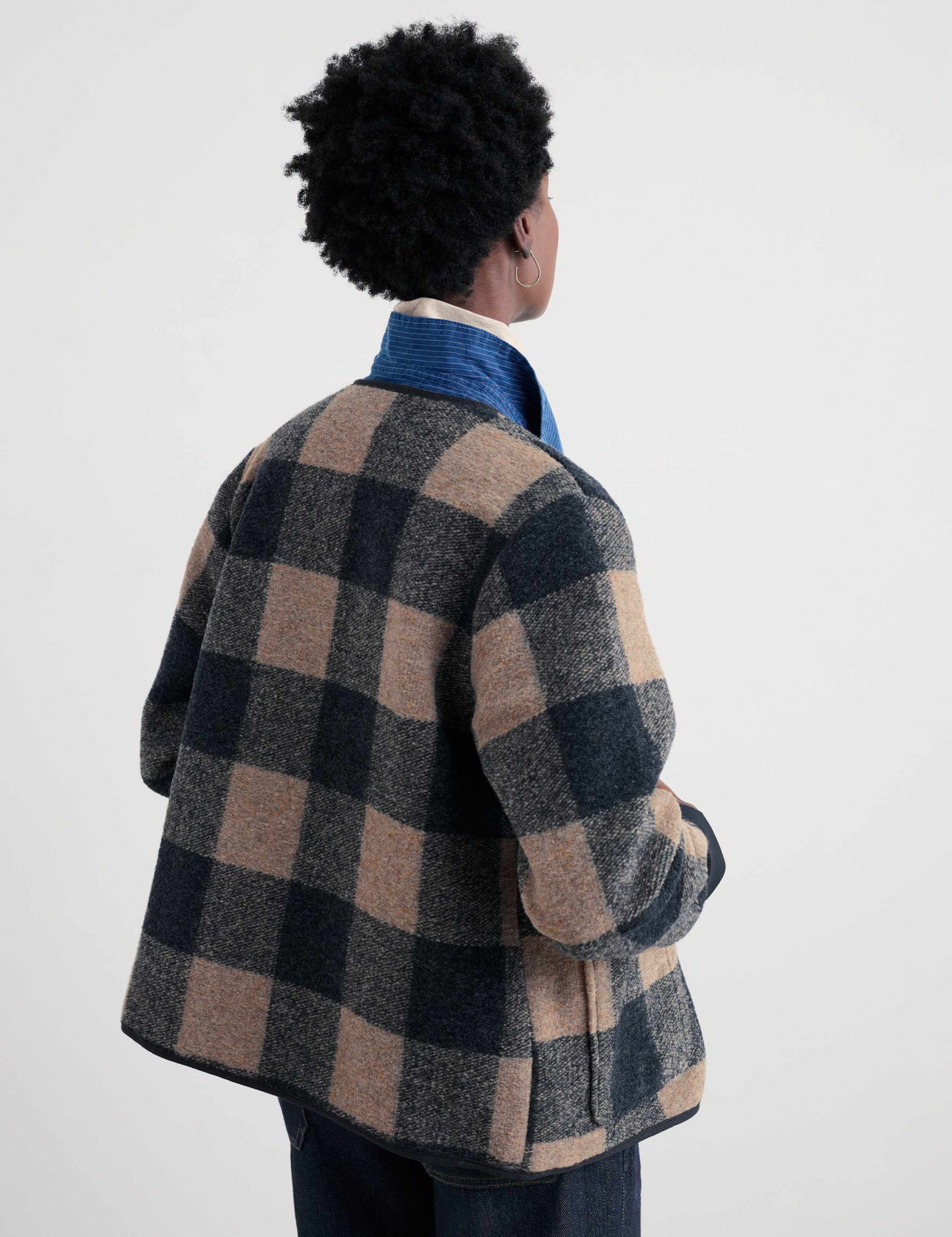 Relaxed Checked Collarless Jacket with Wool 4 of 5