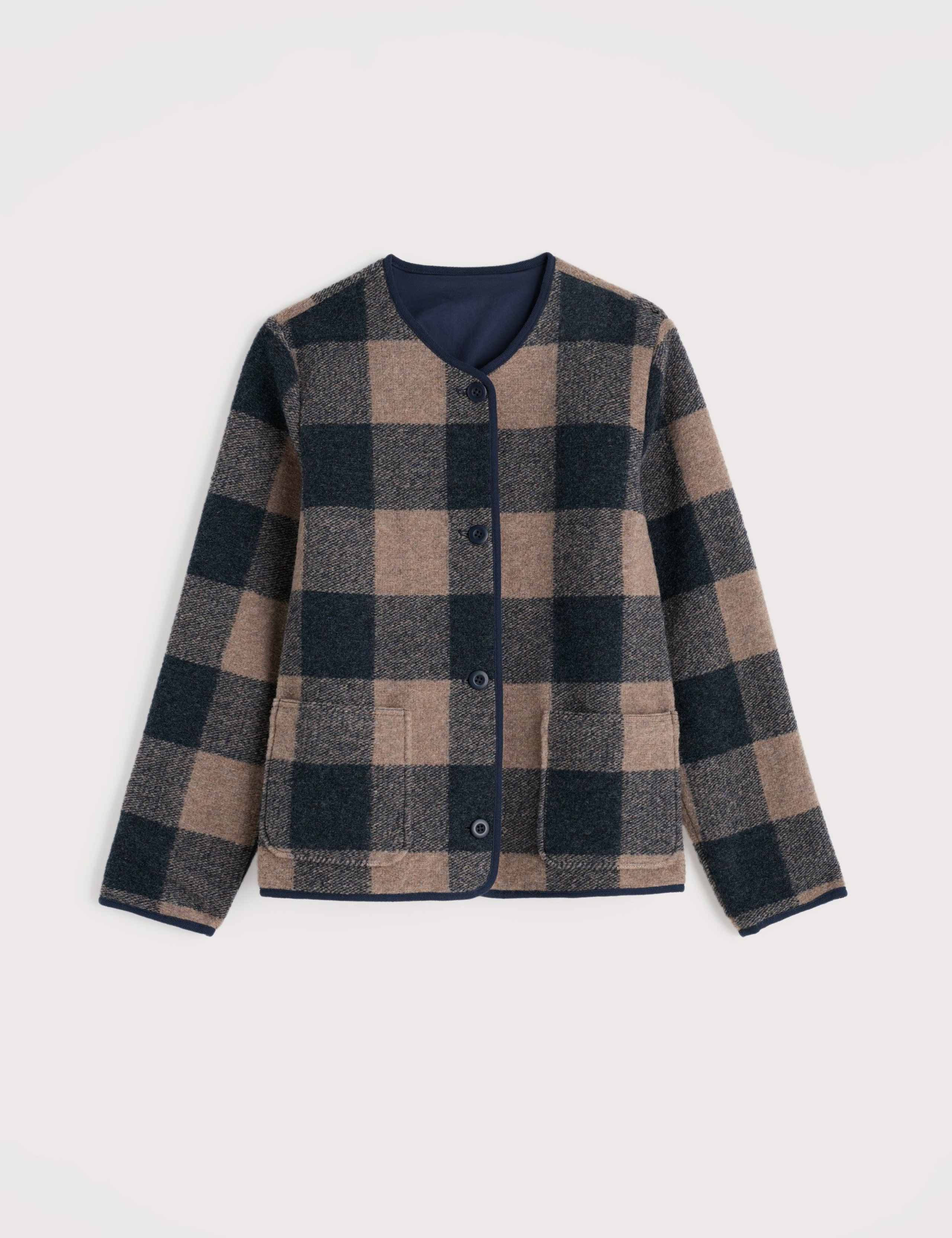 Relaxed Checked Collarless Jacket with Wool 2 of 5