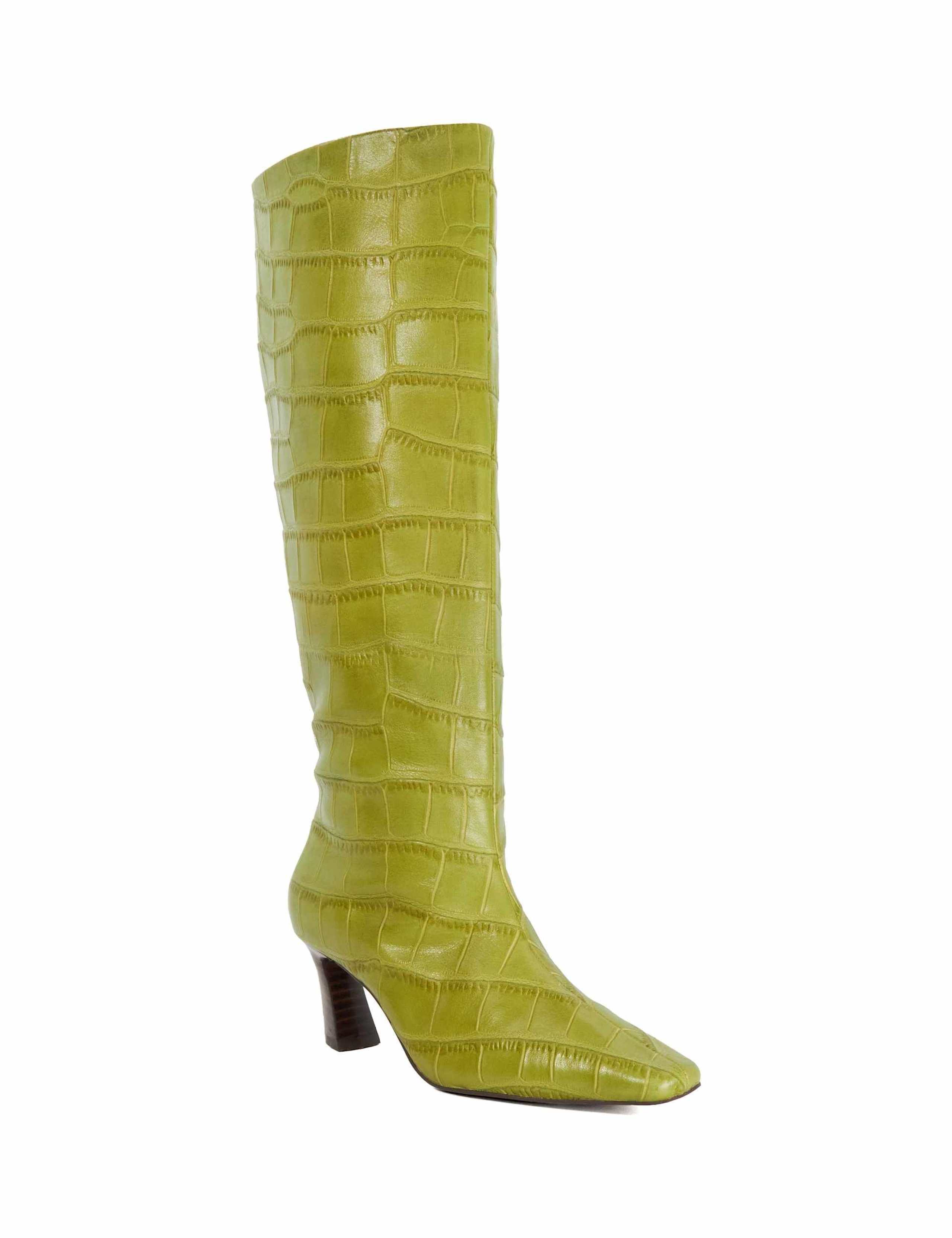 Leather Croc Chisel Toe Knee High Boots 3 of 5