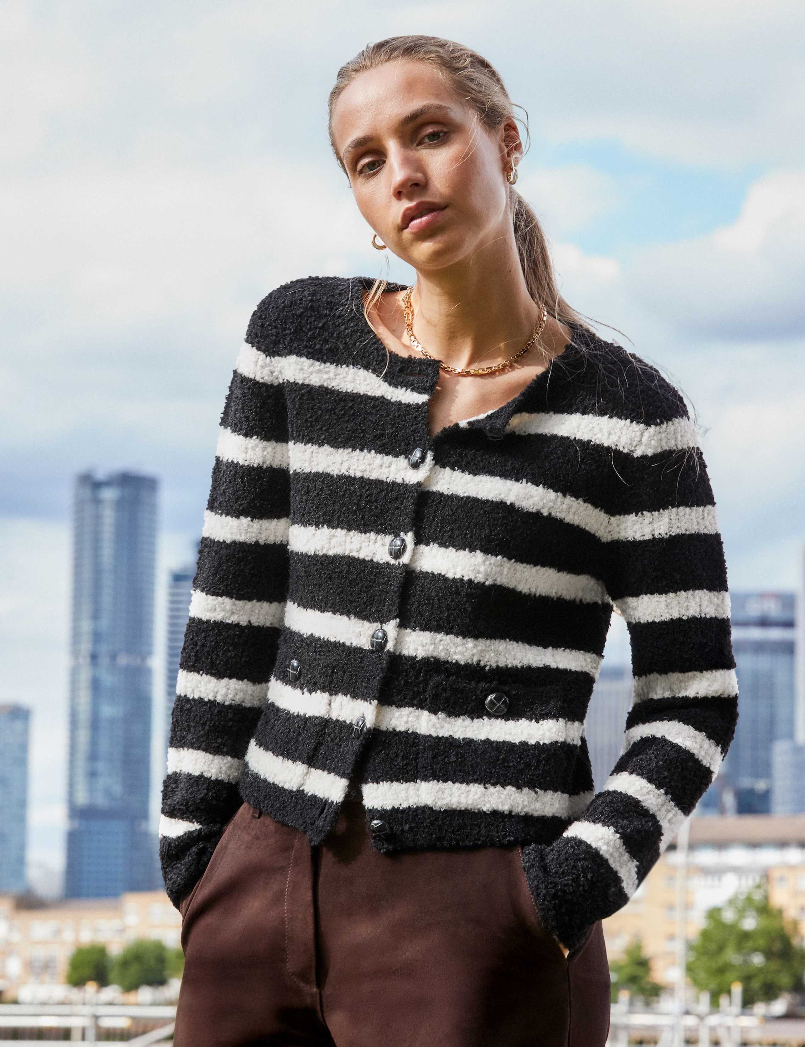 Striped Crew Neck Cardigan with Wool 2 of 4