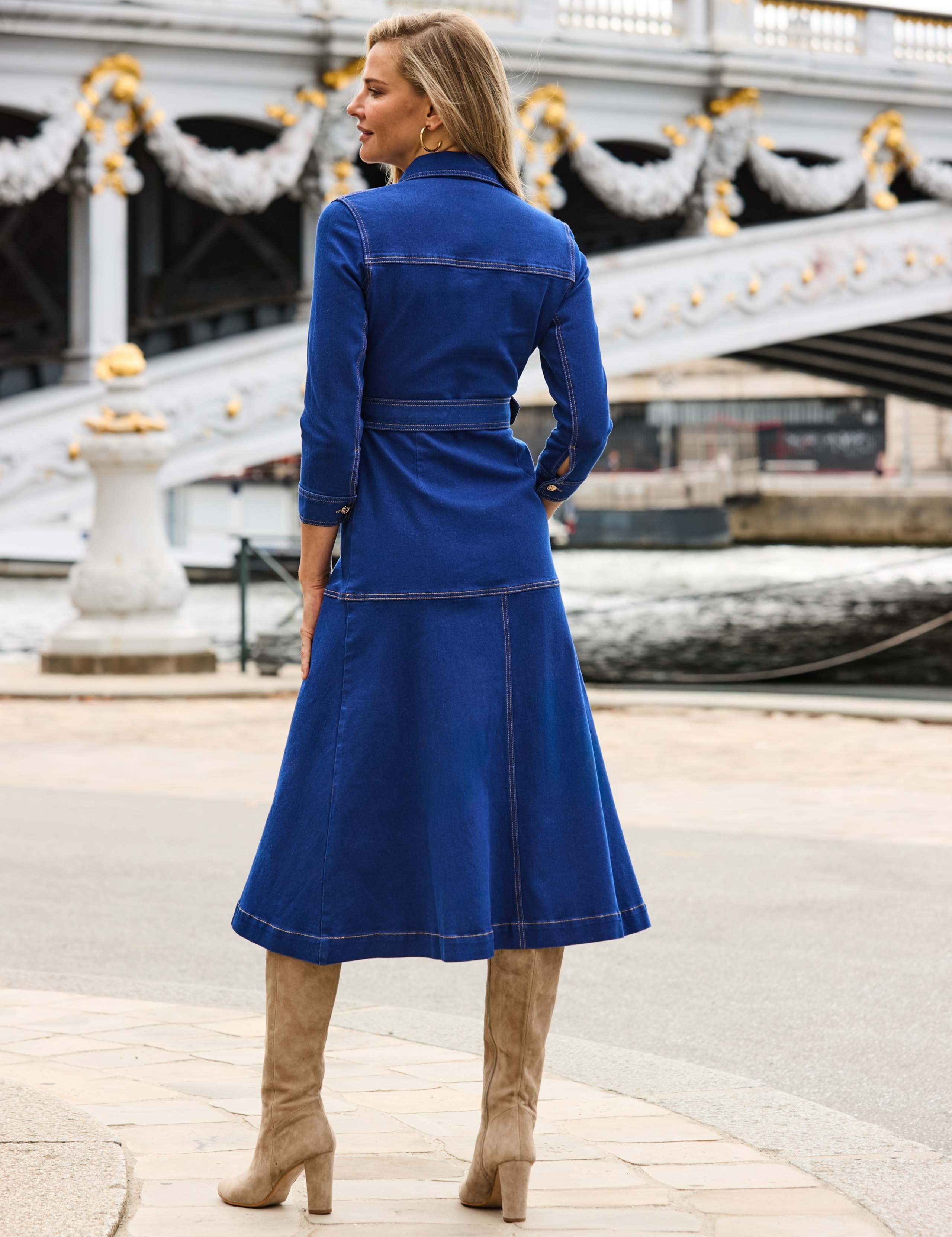 Denim Belted Midi Dress 4 of 7