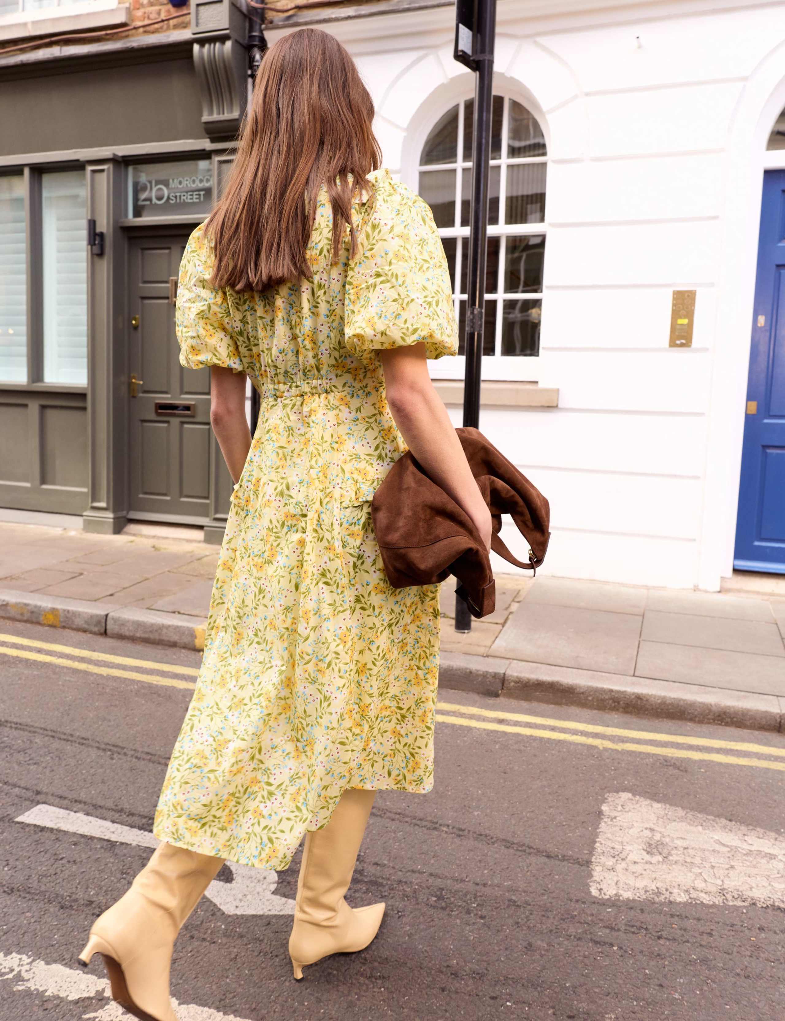 Pure Cotton Floral Puff Sleeve Midi Dress 4 of 6