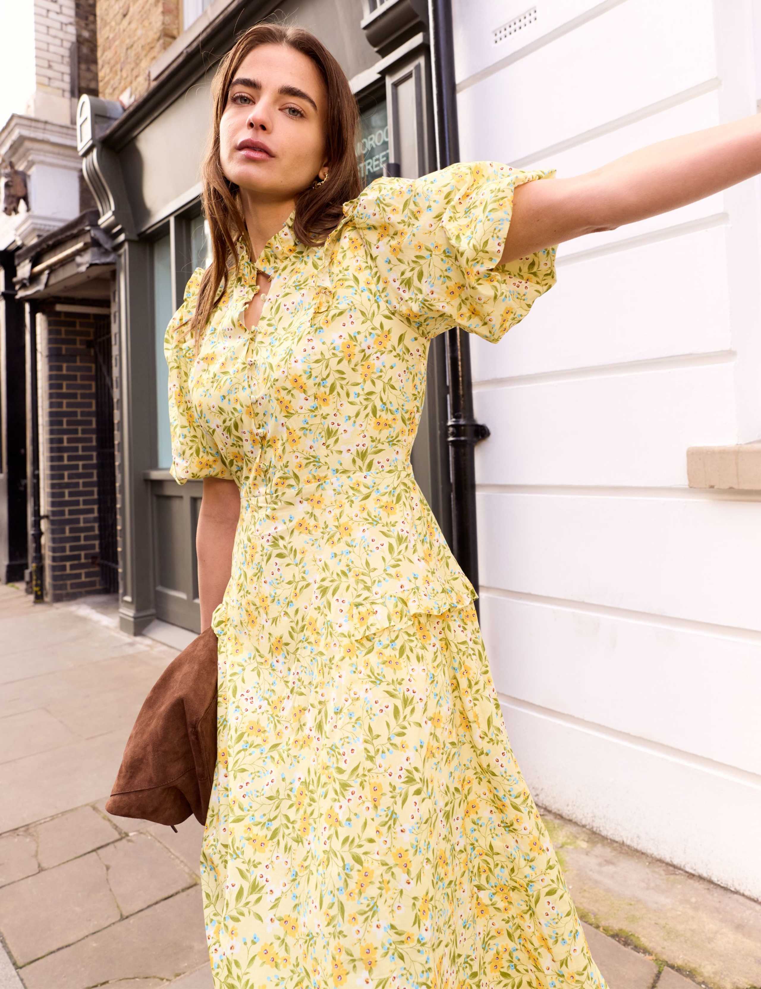 Pure Cotton Floral Puff Sleeve Midi Dress 5 of 6
