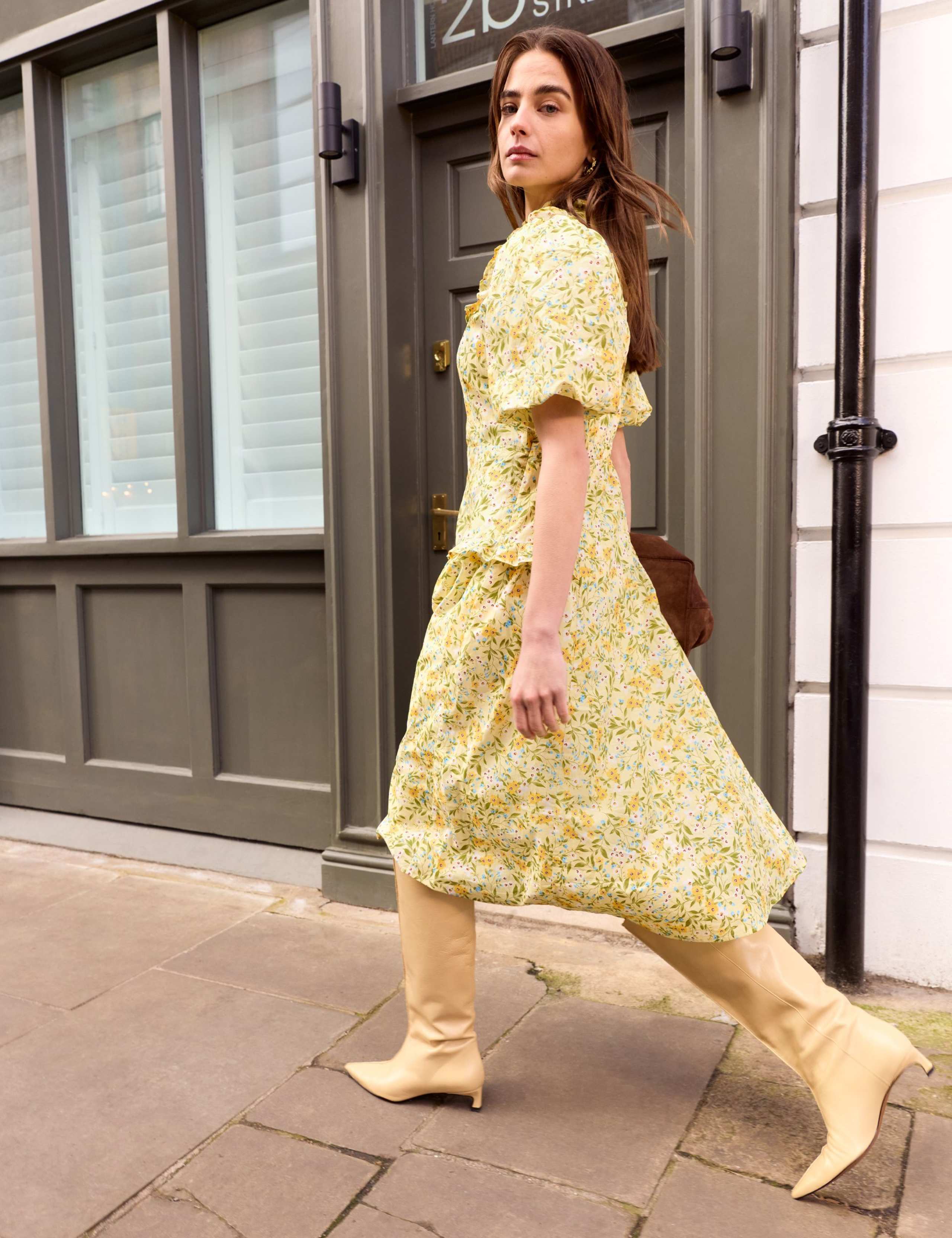 Pure Cotton Floral Puff Sleeve Midi Dress 6 of 6