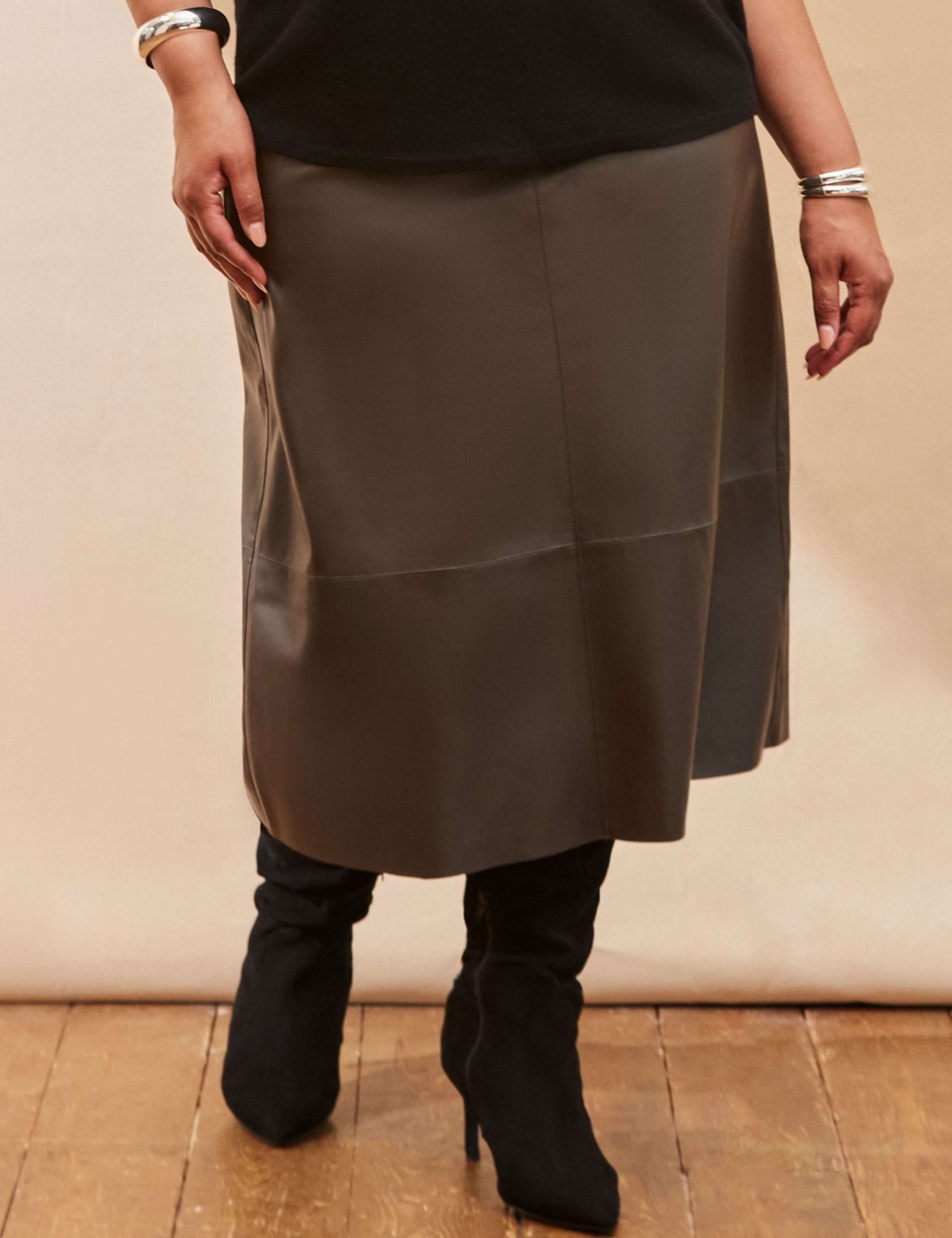 Leather Look Midi A-Line Skirt 2 of 3