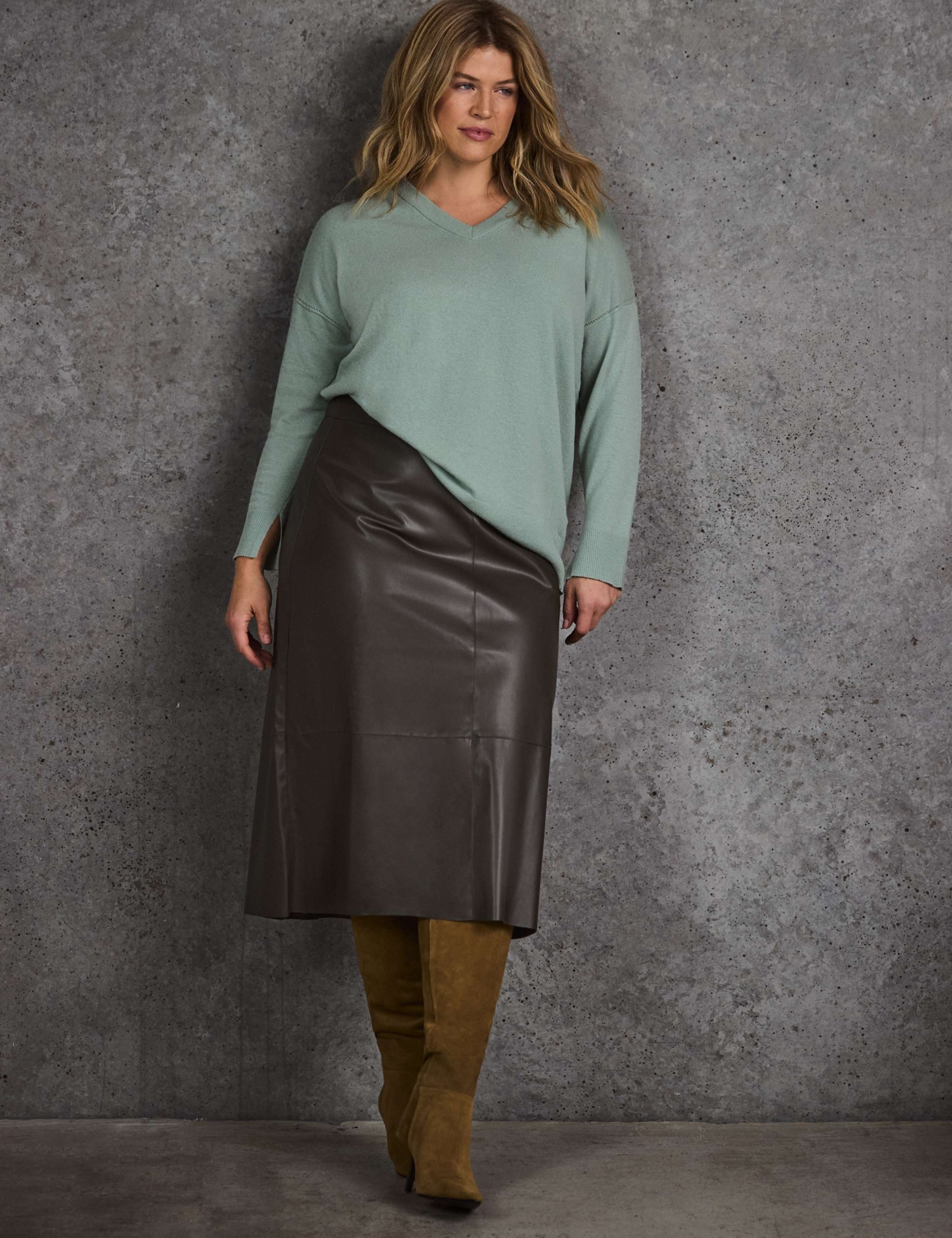 Leather Look Midi A-Line Skirt 5 of 6