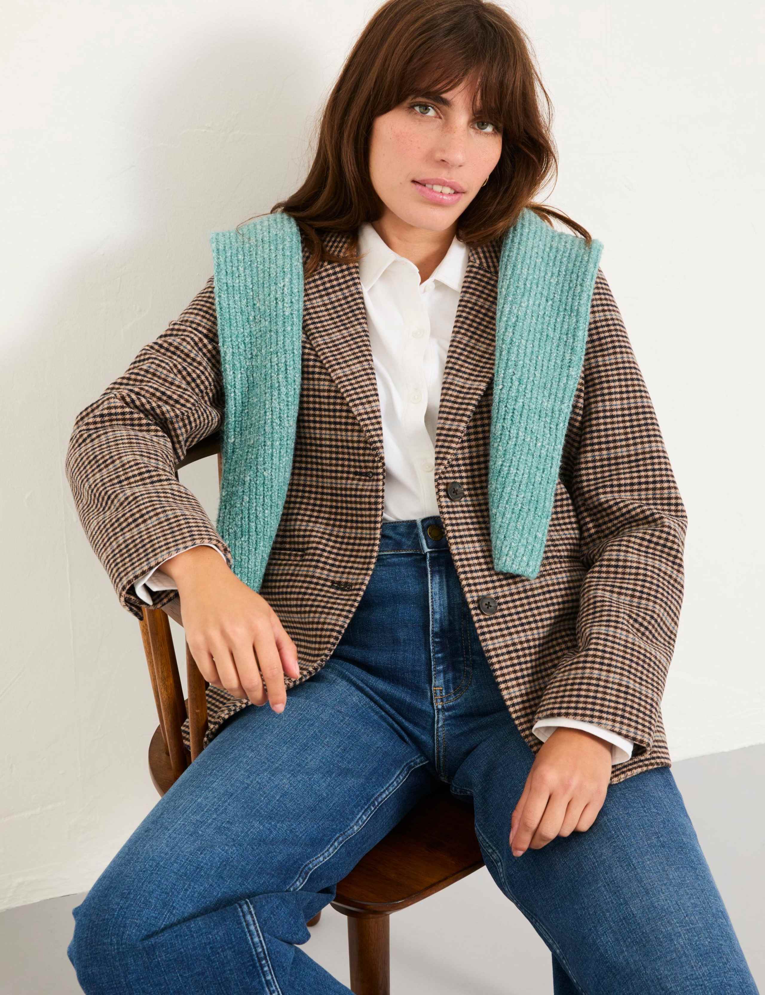 Wool Blend Checked Single Breasted Blazer 5 of 6