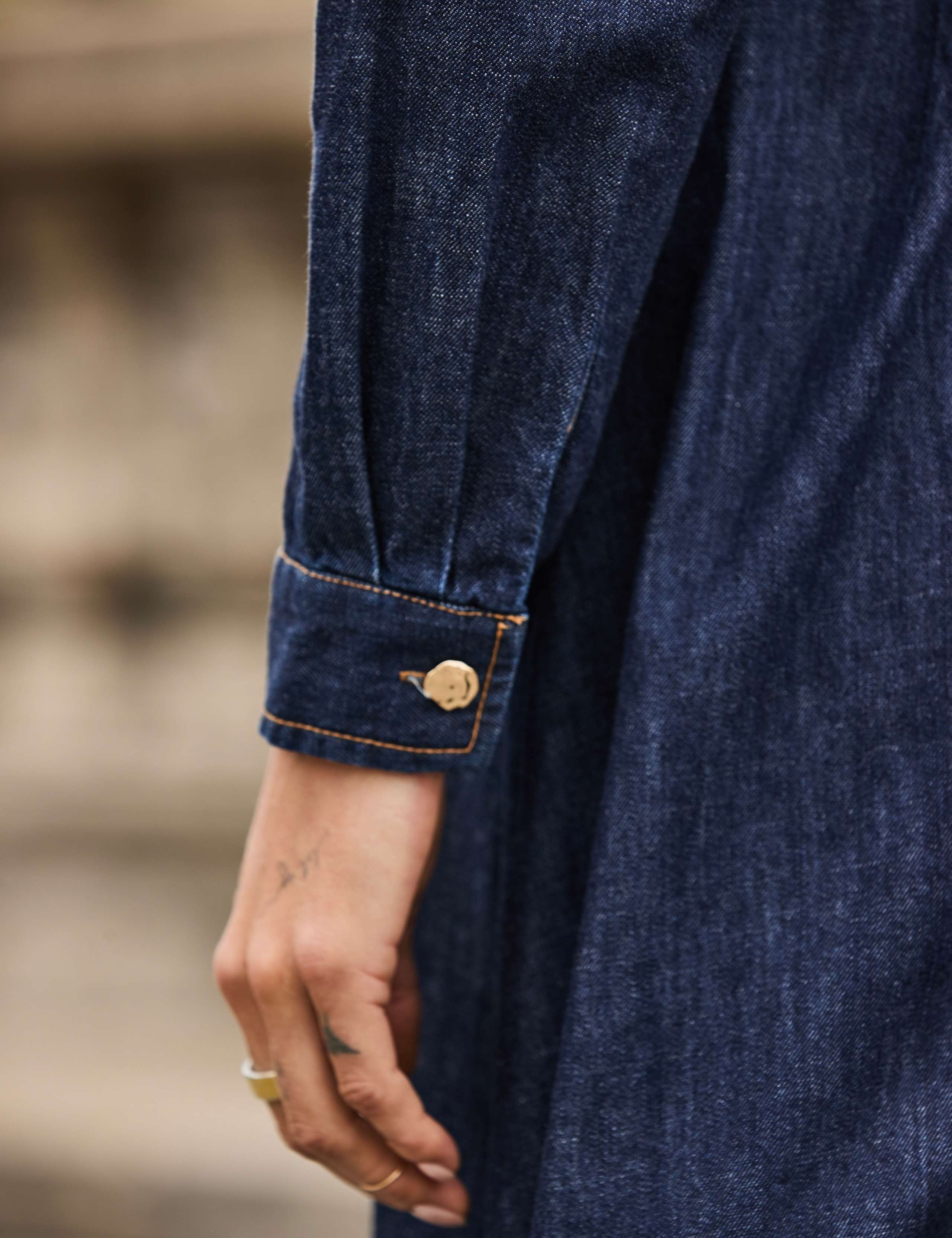 Denim V-Neck Button Front Midi Dress 2 of 6