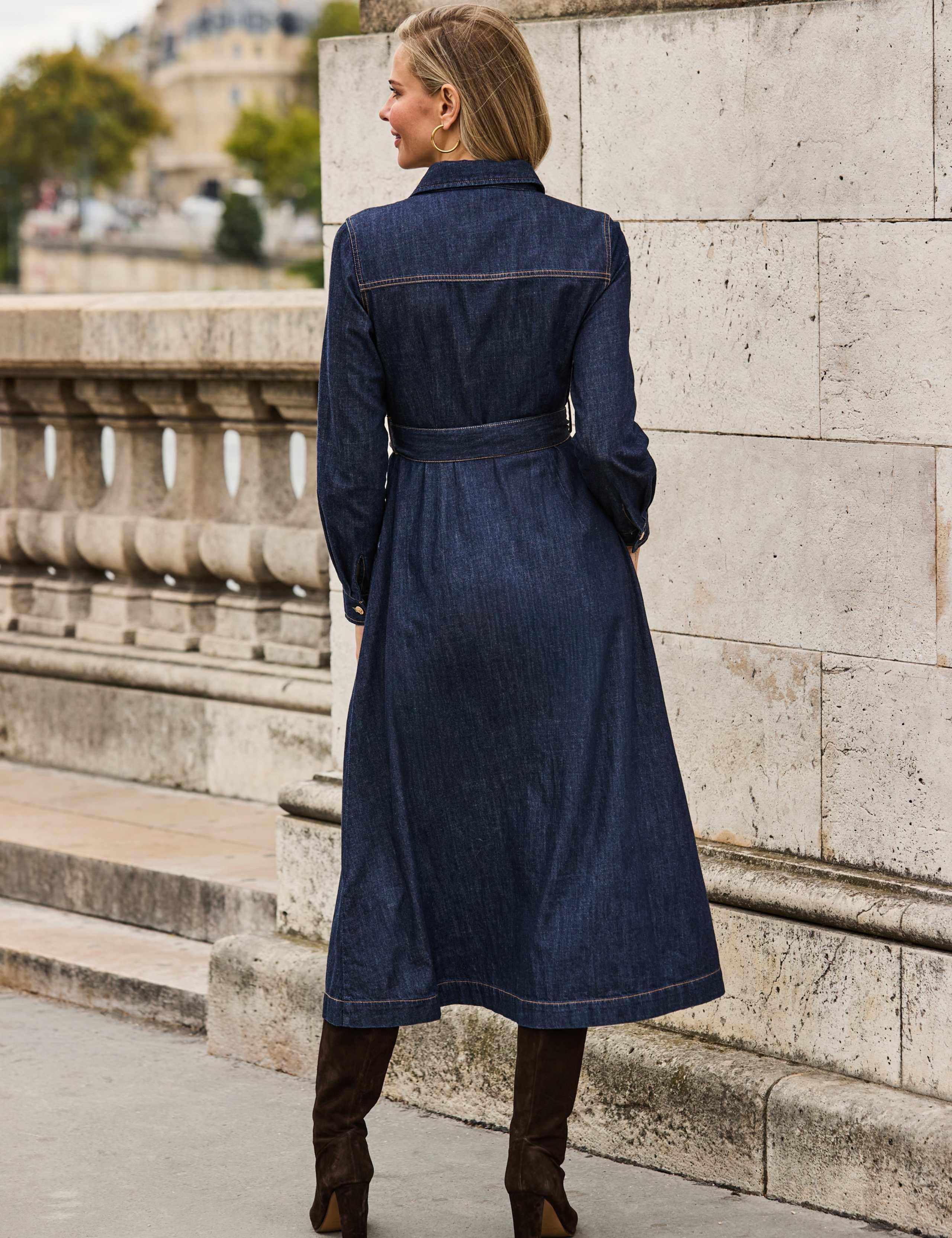 Denim V-Neck Button Front Midi Dress 6 of 6
