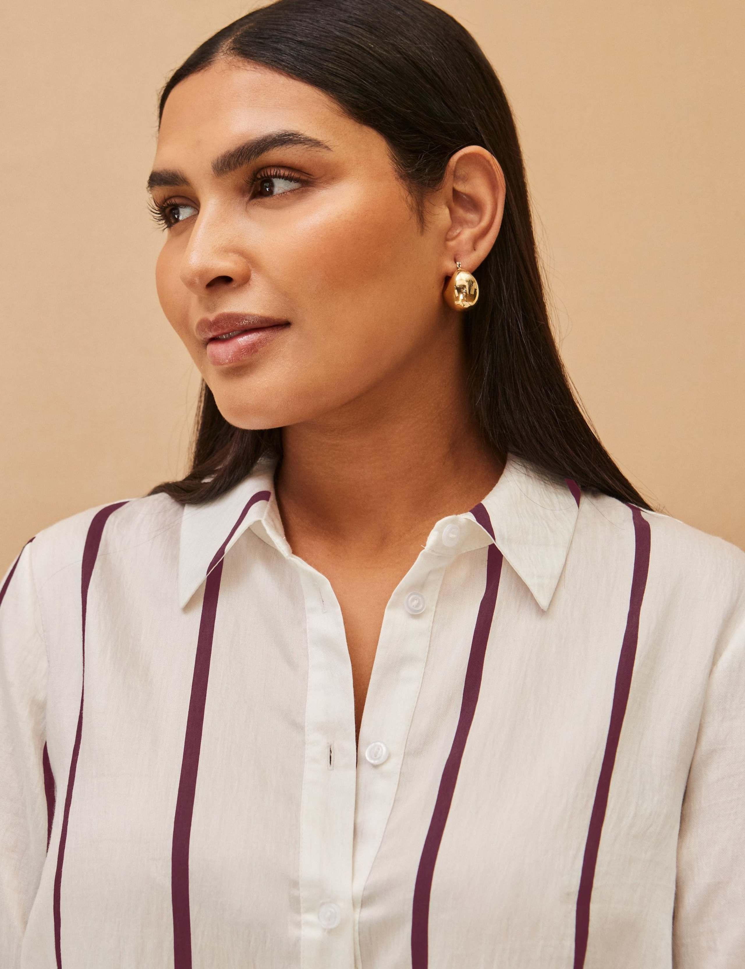 Lyocell Rich Striped Collared Button Through Shirt 3 of 3