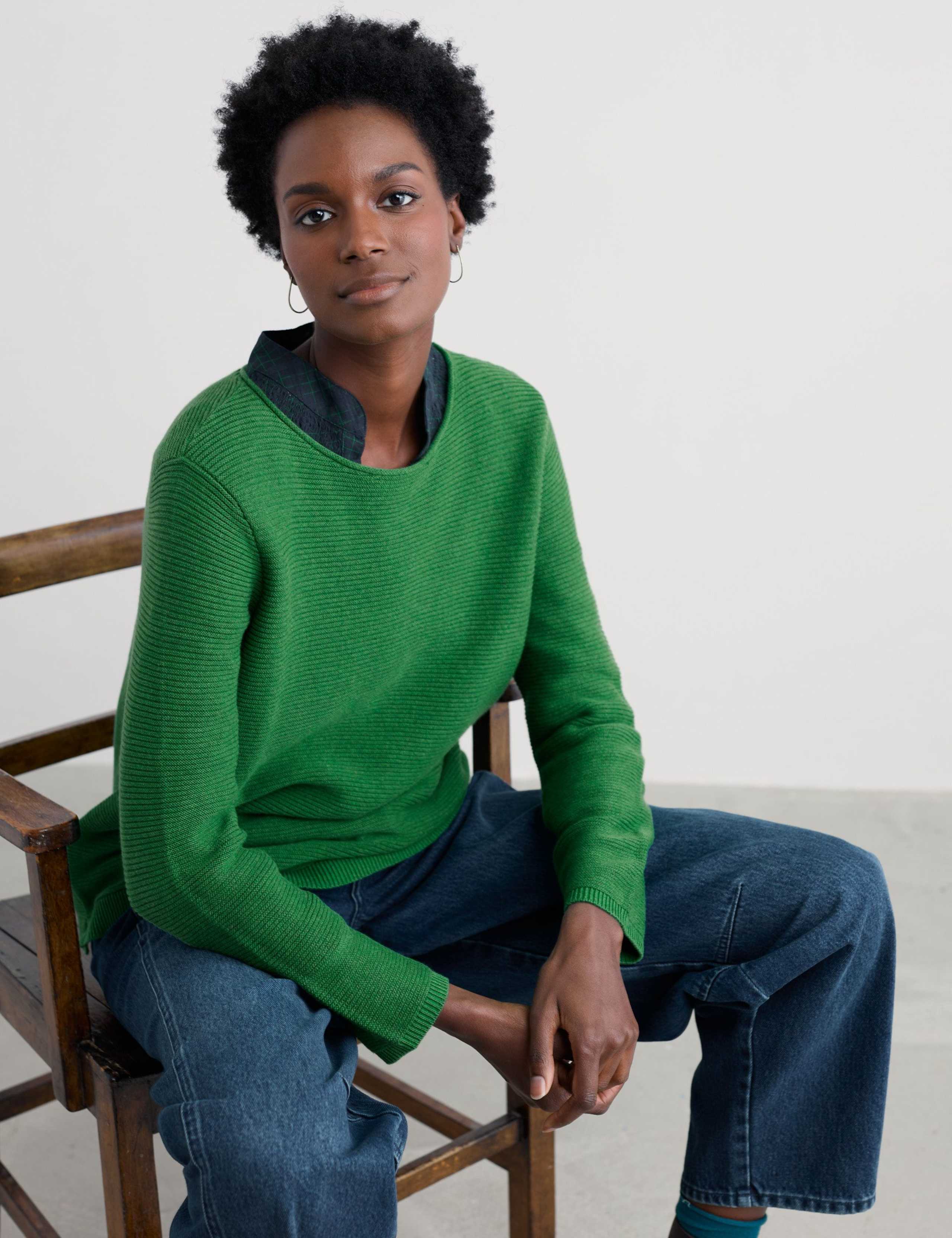 Pure Cotton Ribbed Crew Neck Relaxed Jumper 3 of 5