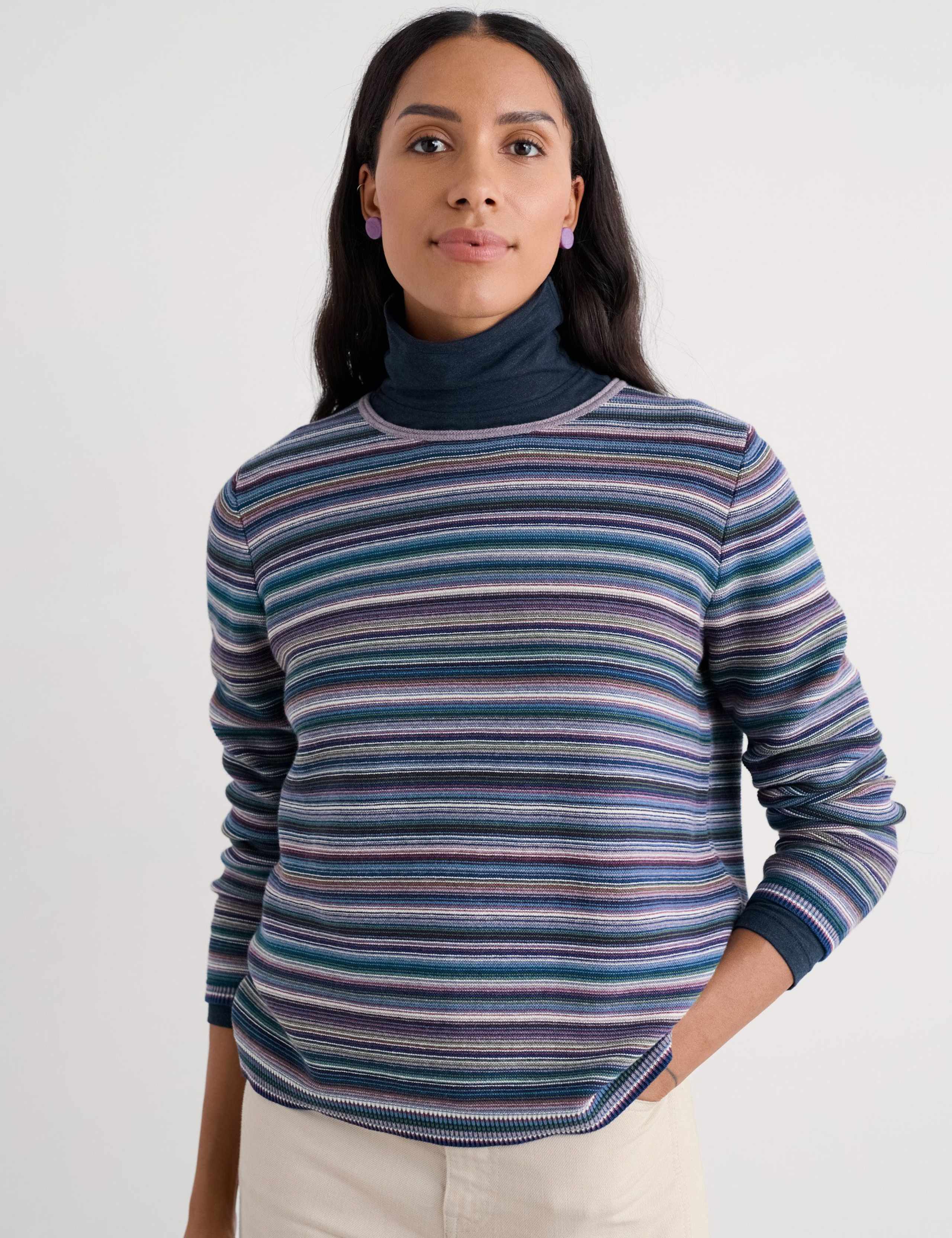 Pure Cotton Striped Crew Neck Jumper 3 of 5