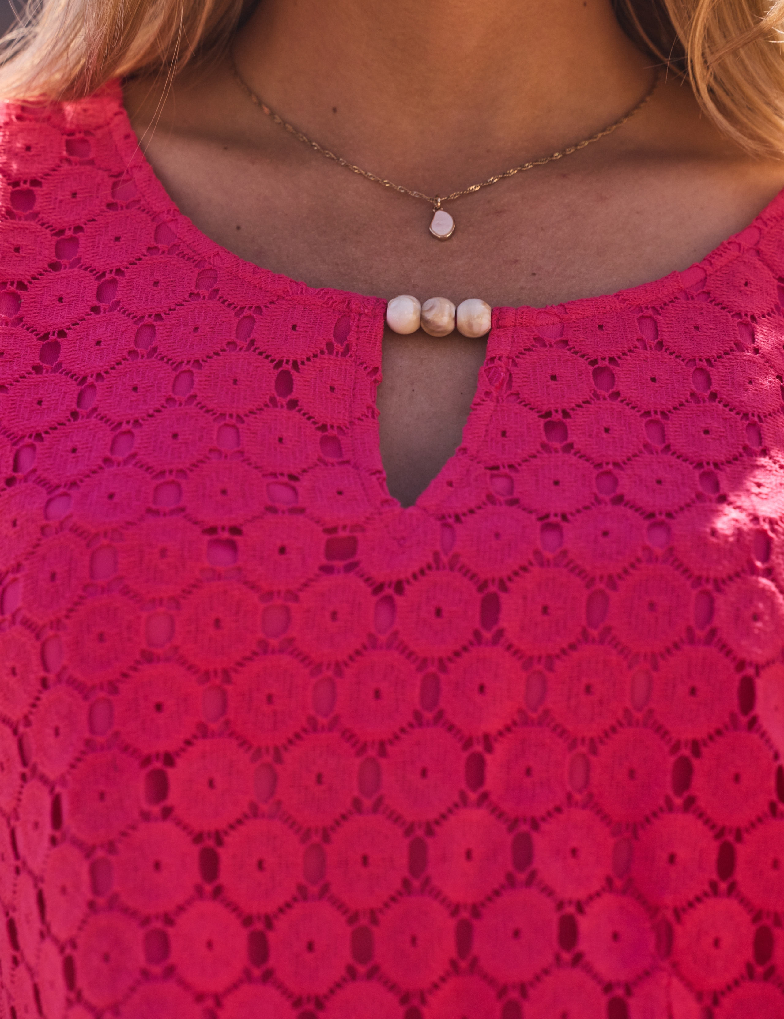 Cotton Rich Crochet Shirred Hem Keyhole Top 2 of 4