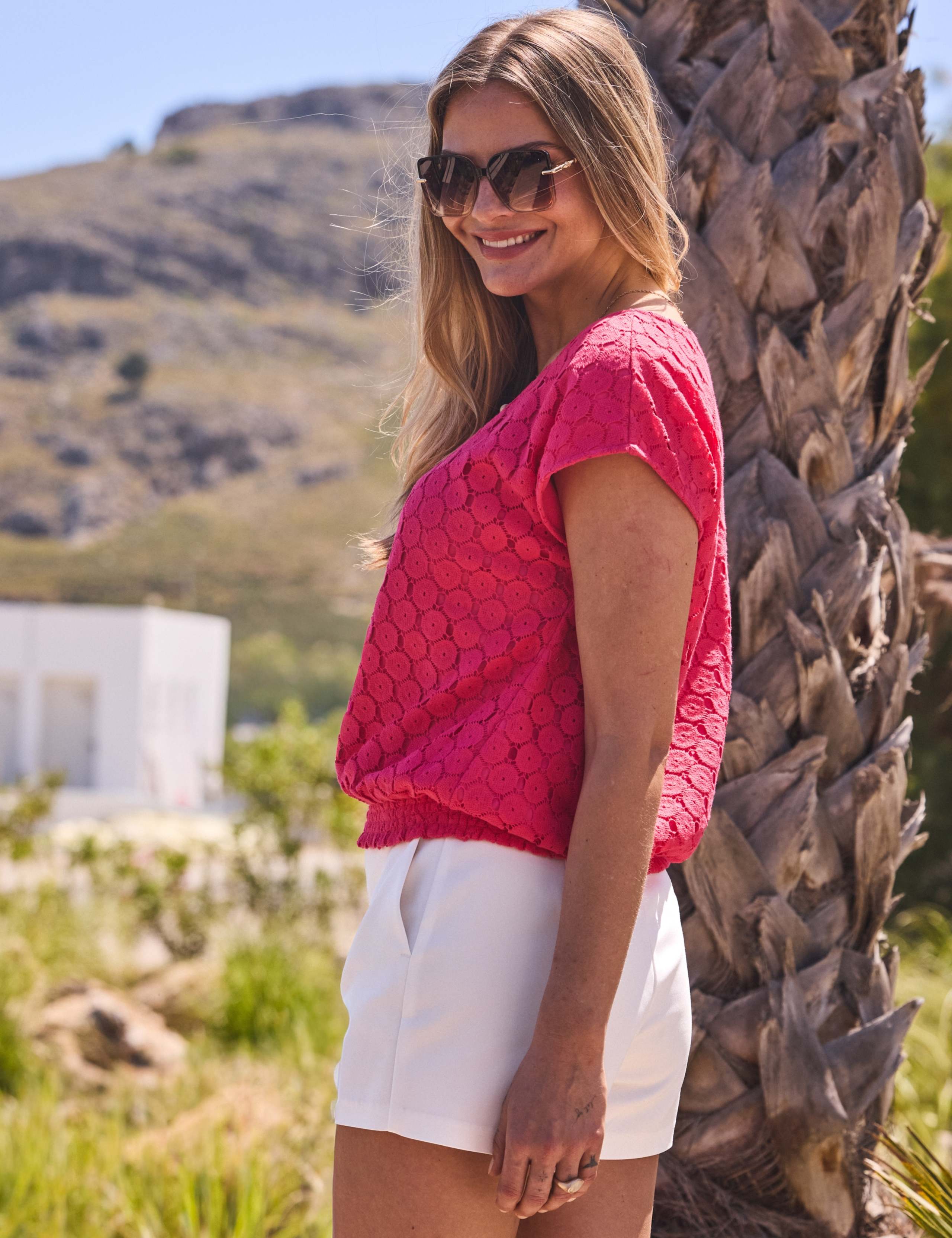 Cotton Rich Crochet Shirred Hem Keyhole Top 3 of 4