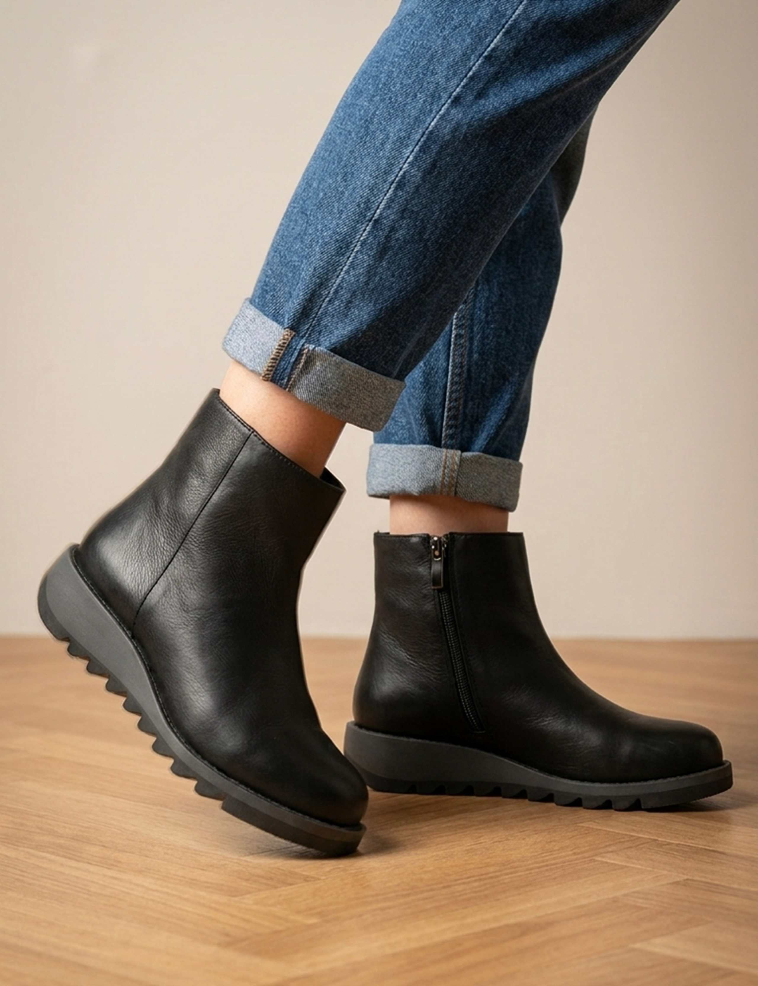 Leather Chunky Wedge Ankle Boots 1 of 6