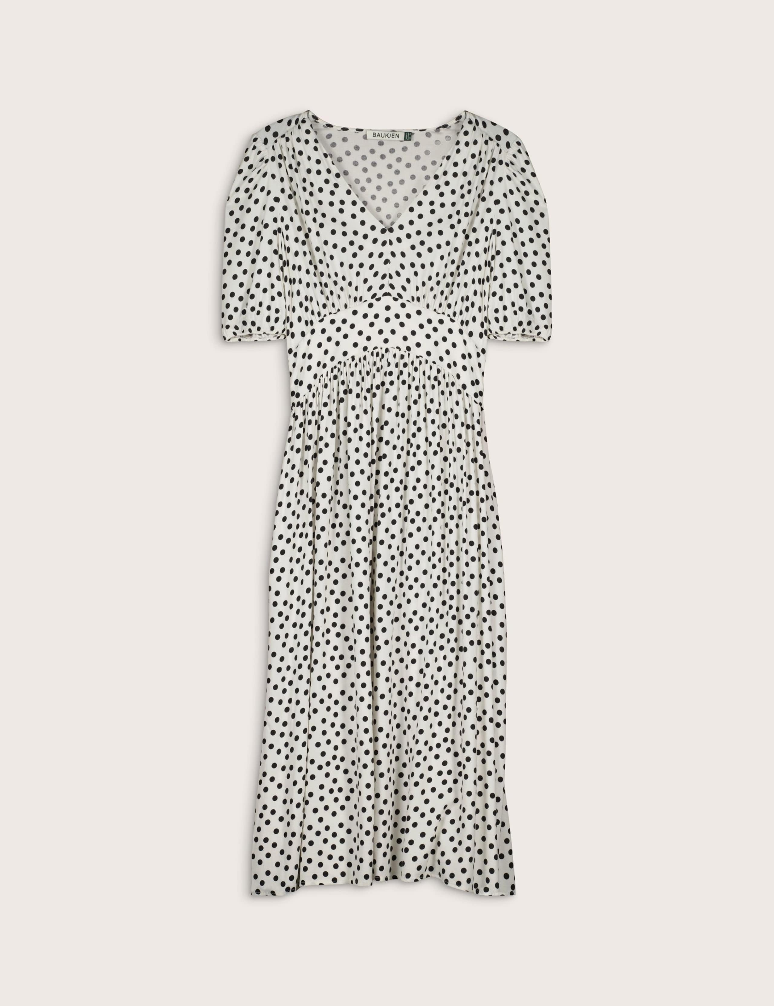 Polka Dot V-Neck Midi Waisted Dress 2 of 5