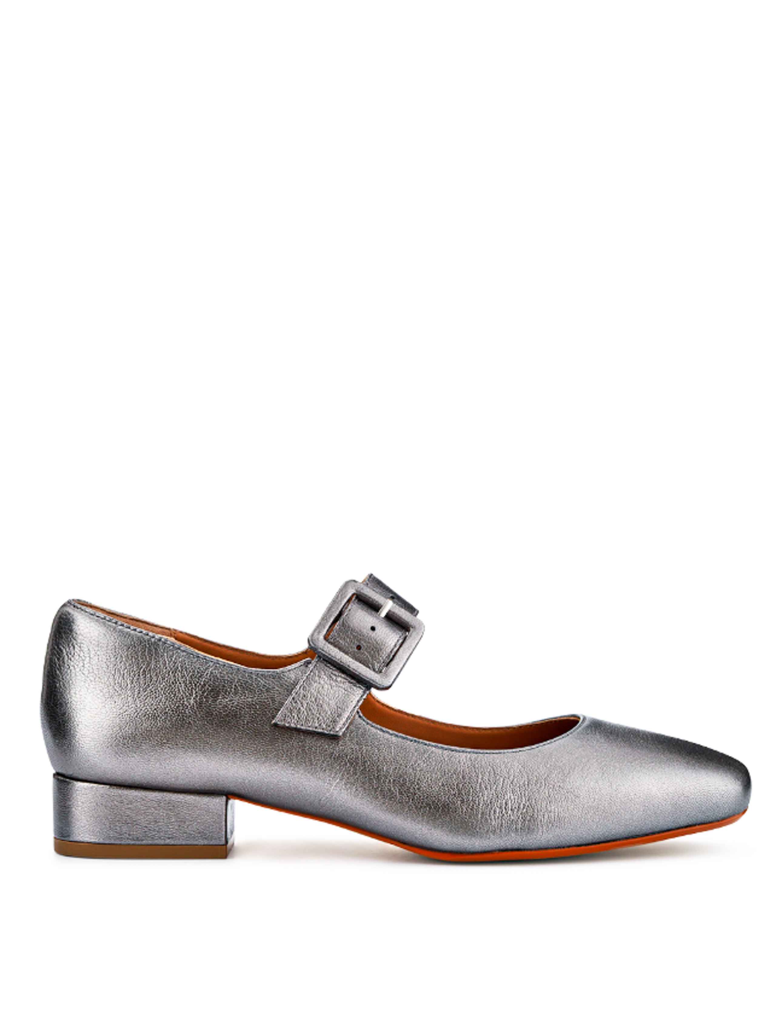 Leather Metallic Buckle Block Heel Mary Jane Shoes 2 of 7