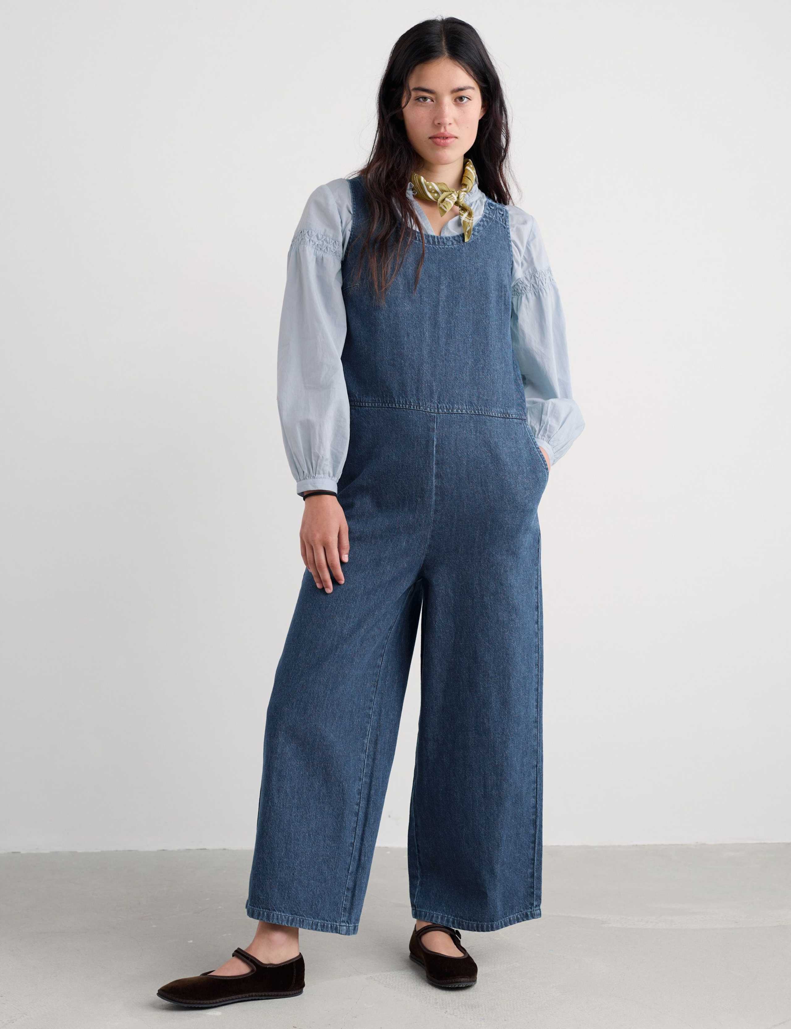 Cotton Rich Cropped Jumpsuit with Linen 3 of 5