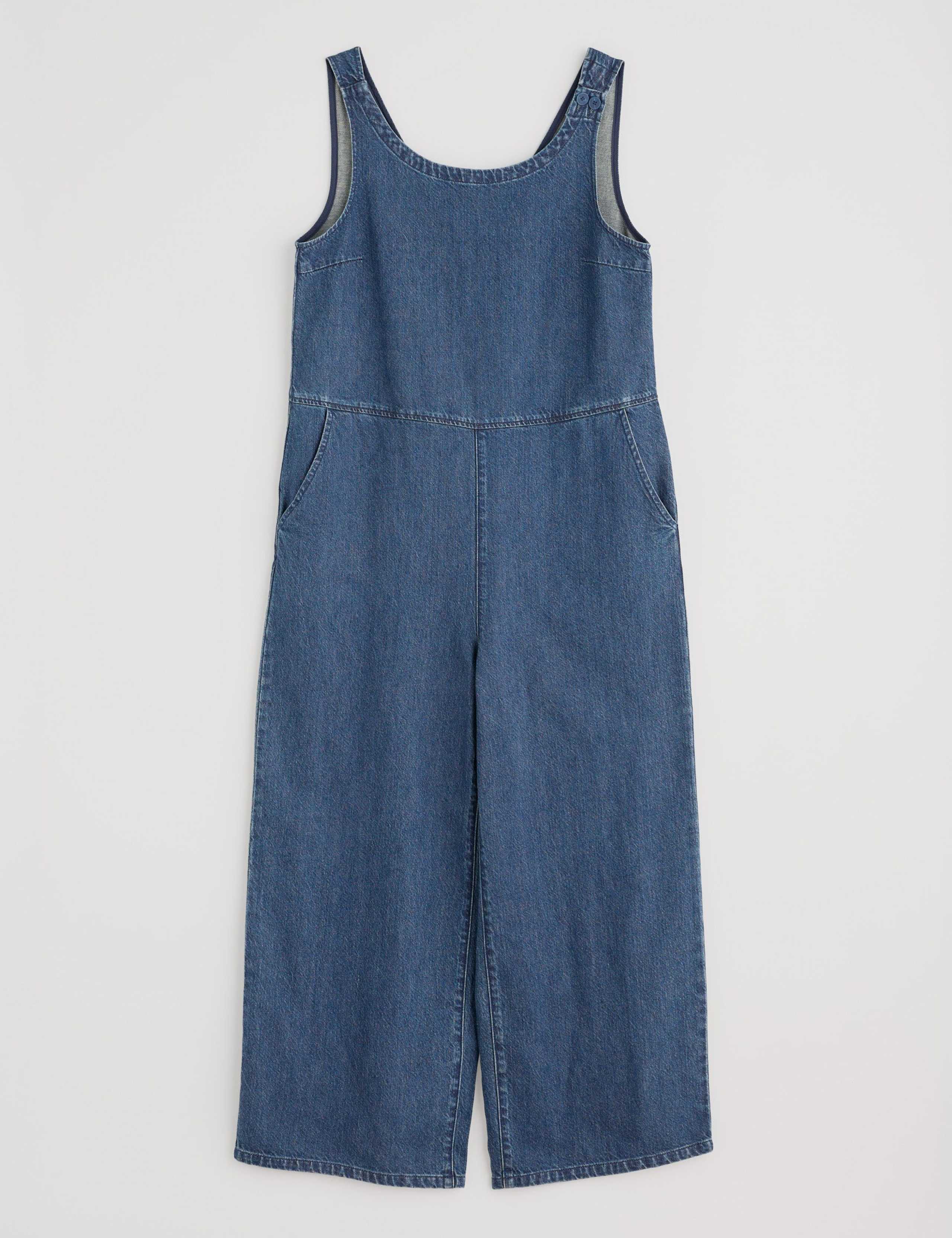 Cotton Rich Cropped Jumpsuit with Linen 2 of 5