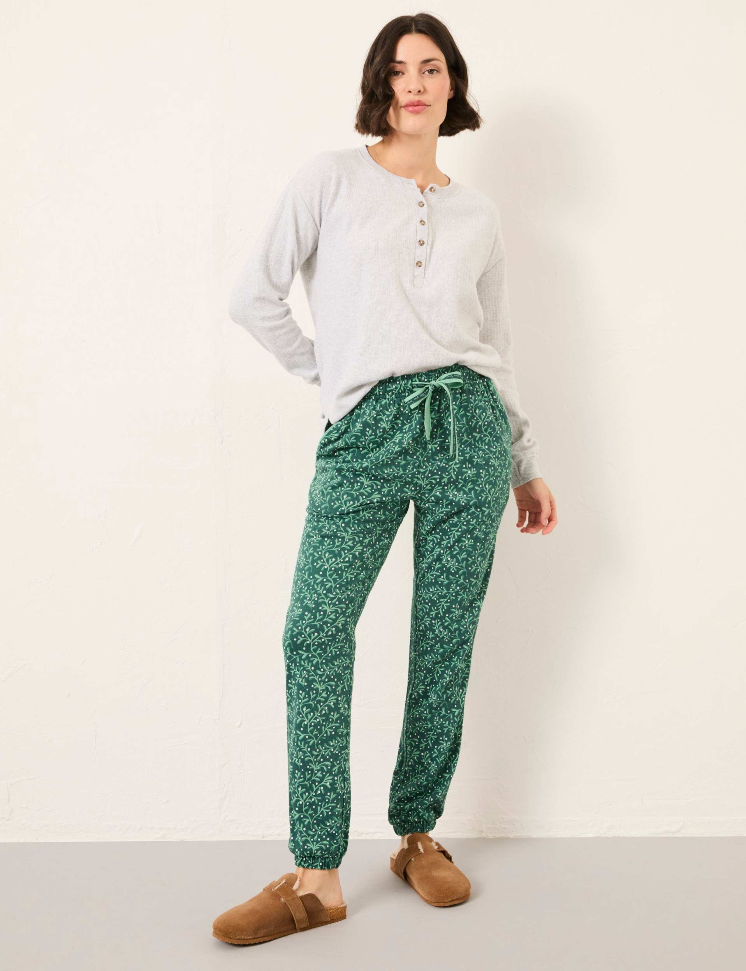 Cotton Modal Mistletoe Print Pyjama Bottoms 1 of 7