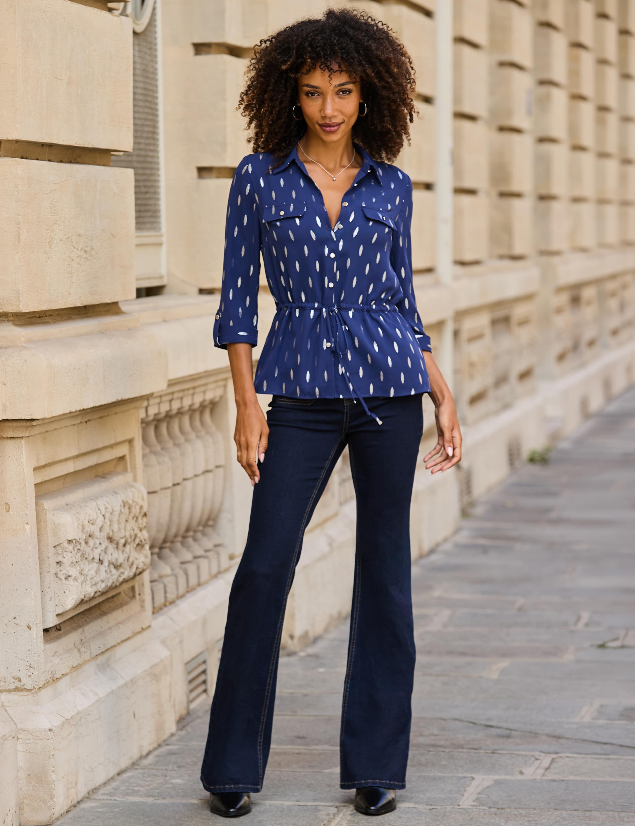 Chiffon Fleck Print Collared Shirt 4 of 6