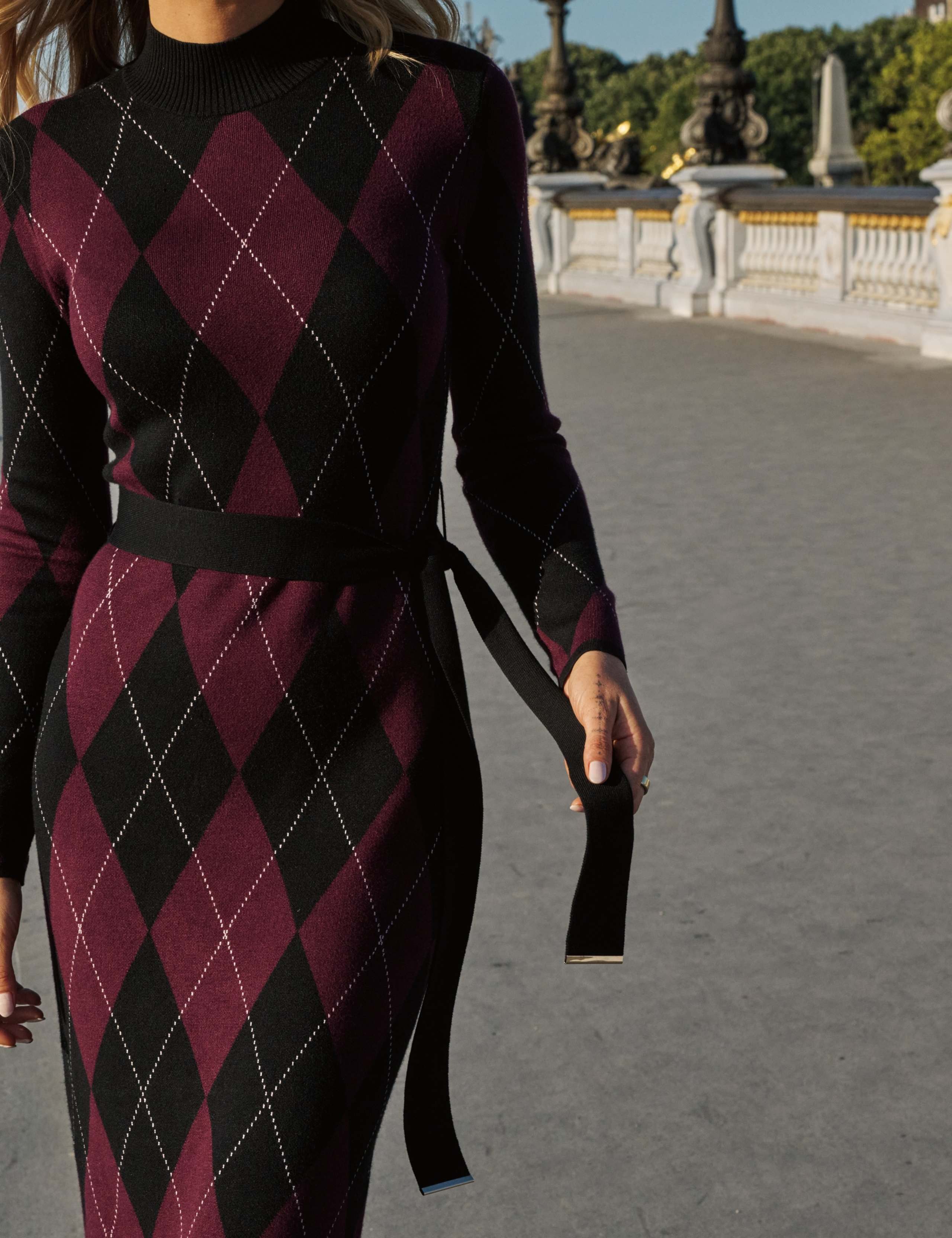 Argyle Roll Neck Knitted Midi Dress 5 of 6