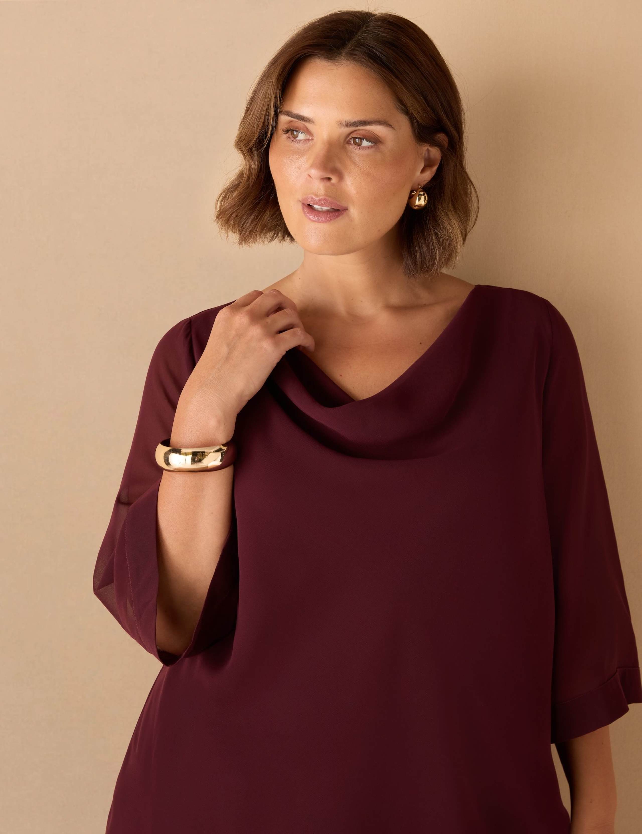 Cowl Neck Chiffon Overlay Top 2 of 4