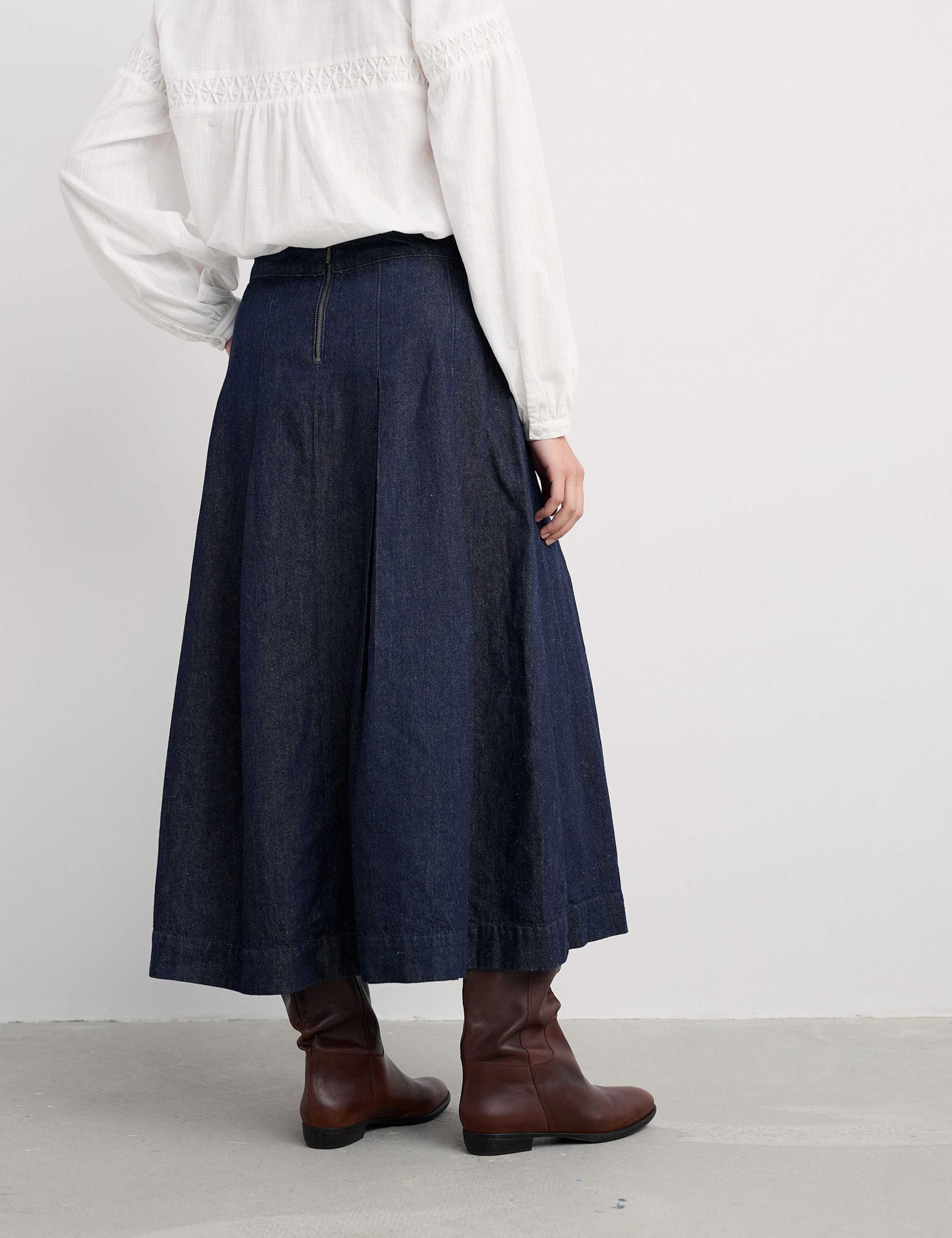 Denim A-Line Midi Skirt with Linen 4 of 5