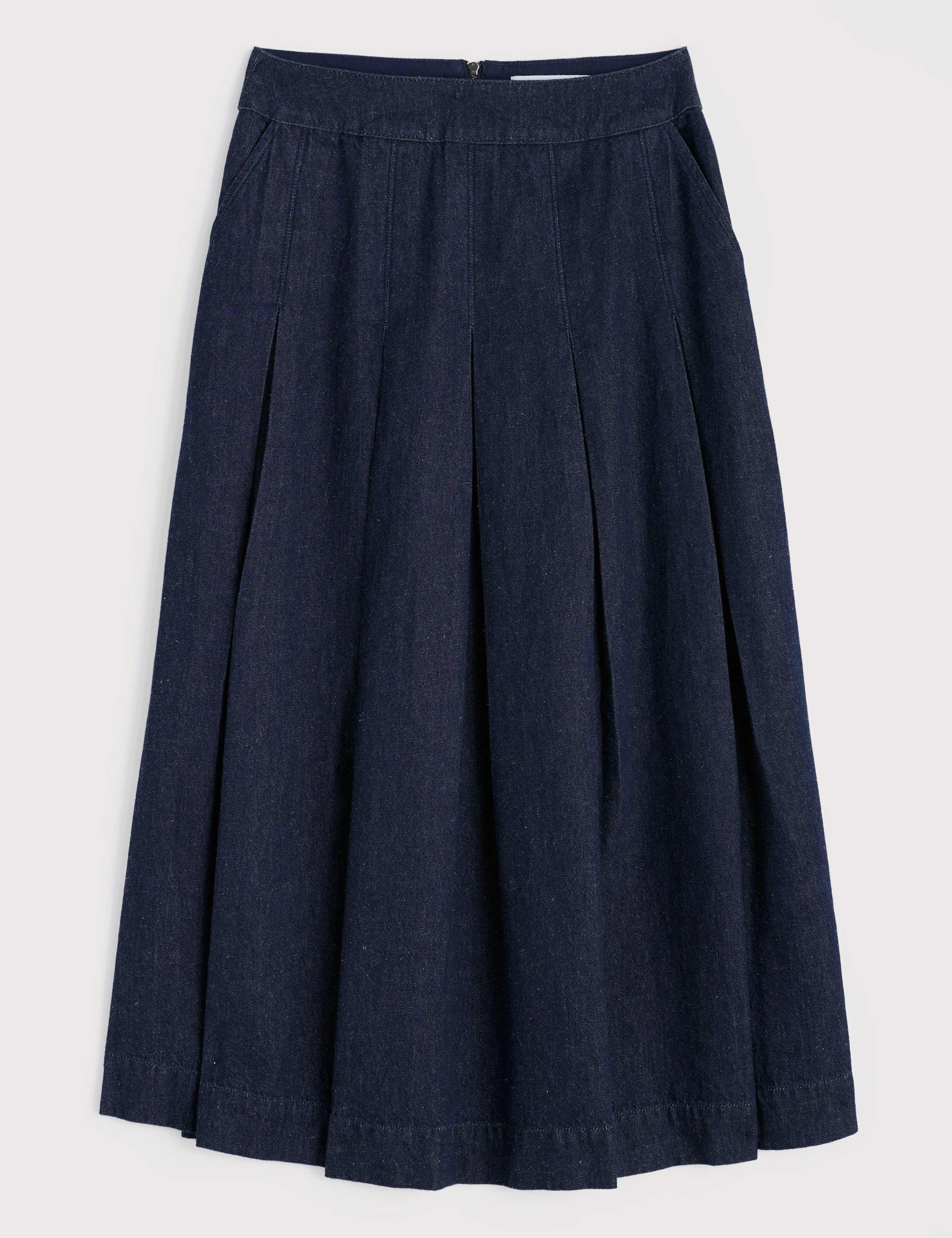 Denim A-Line Midi Skirt with Linen 2 of 5