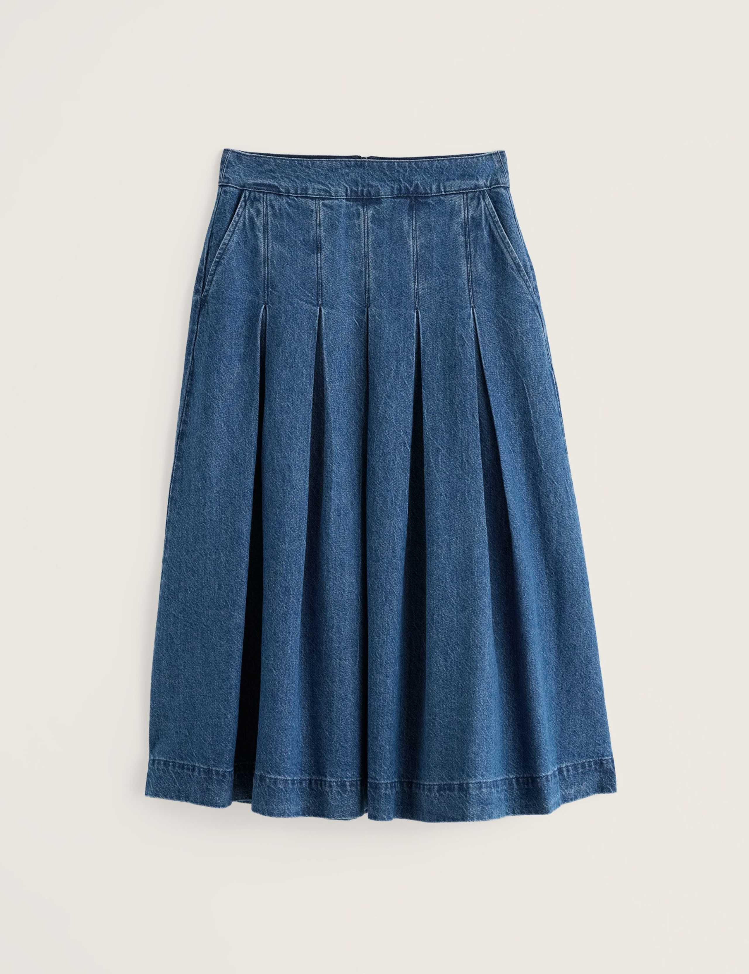Denim A-Line Midi Skirt with Linen 2 of 5