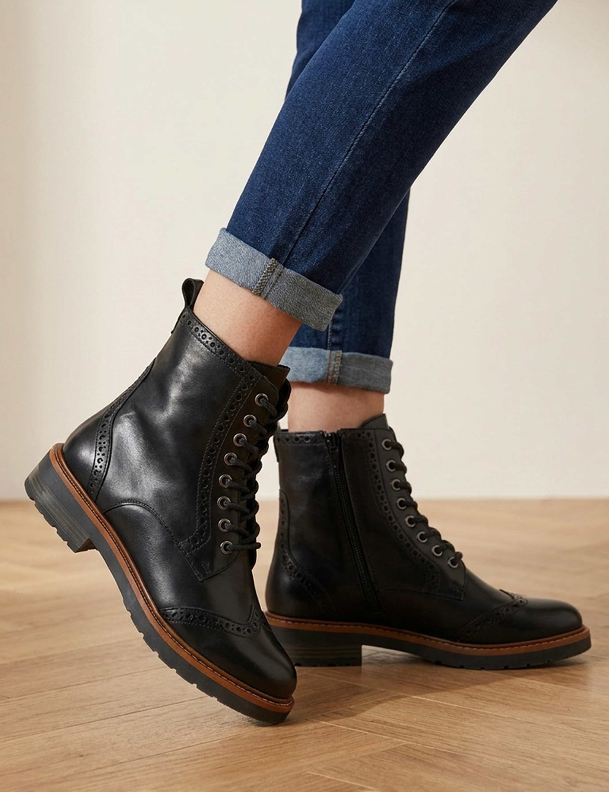 Leather Brogue Detail Ankle Boots 1 of 6