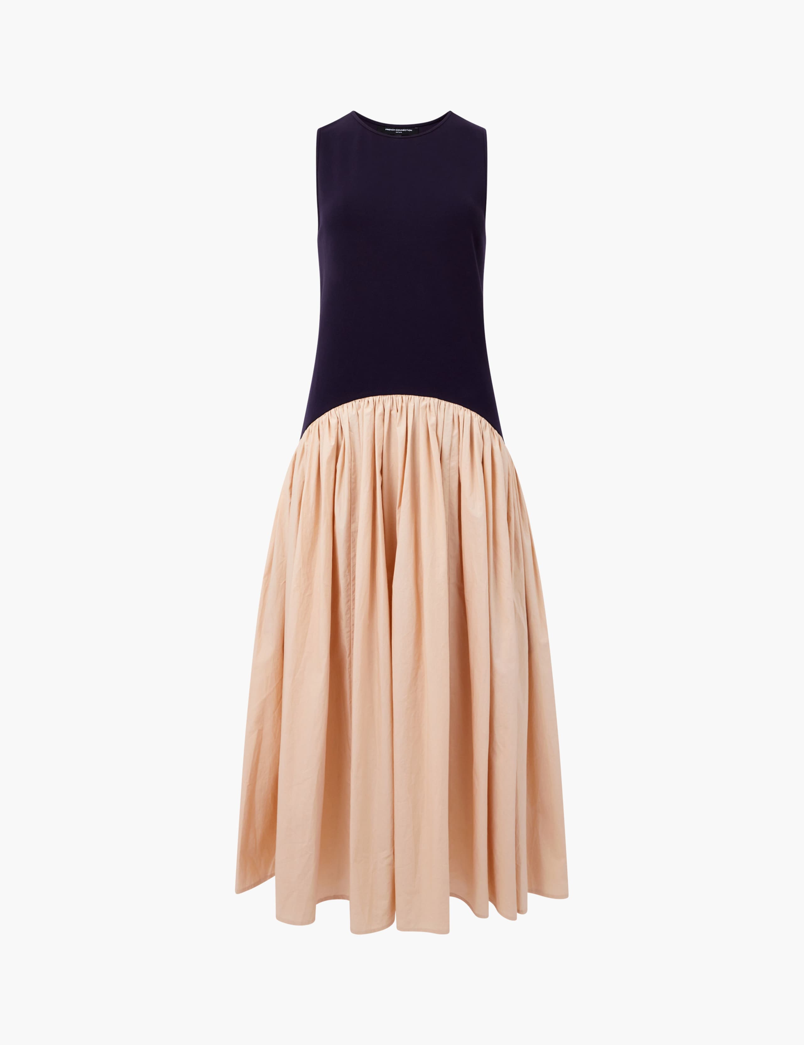 Round Neck Mix Pleated Midi Drop Waist Dress 2 of 3