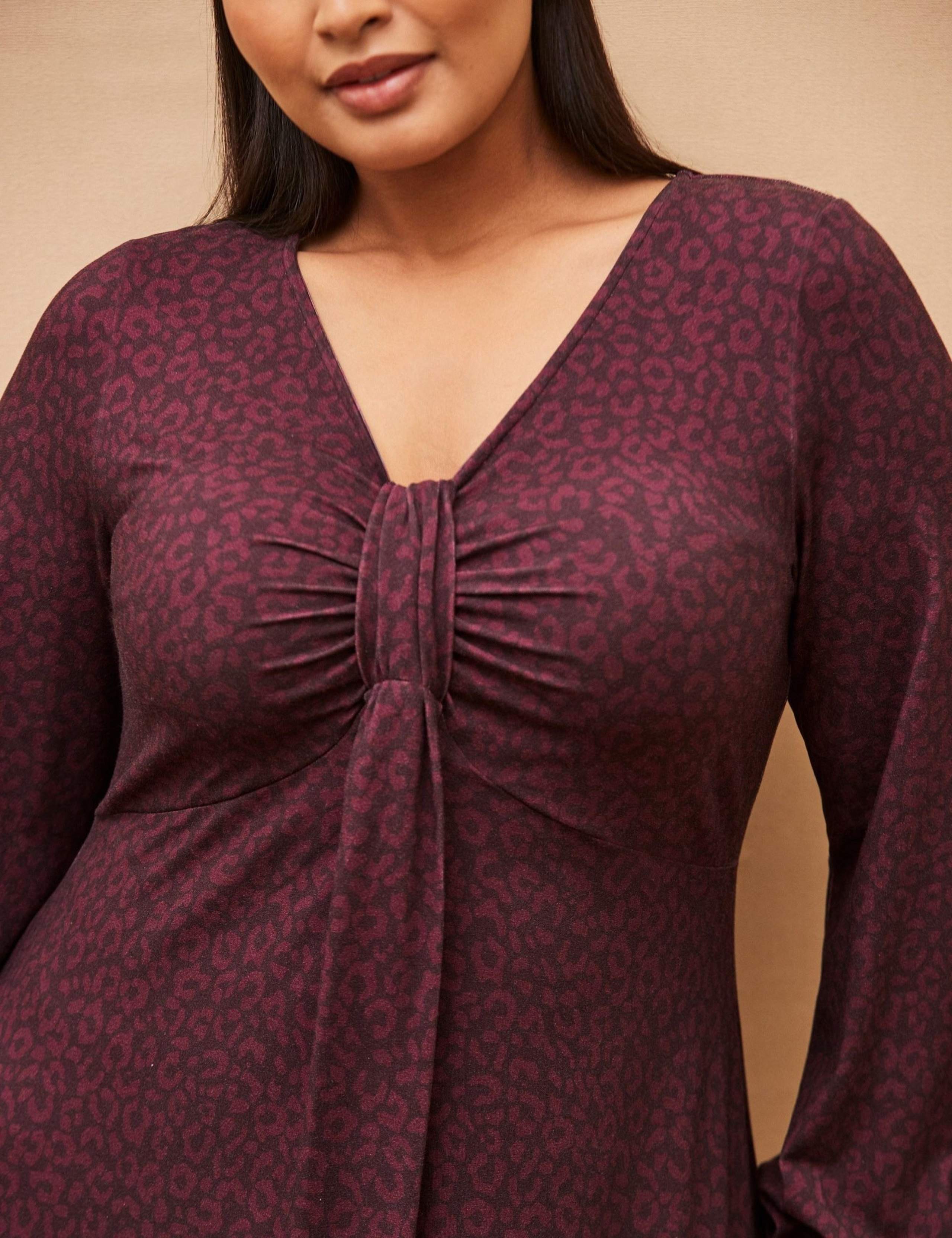 Printed V-Neck Blouson Sleeve Midi Tea Dress 3 of 3