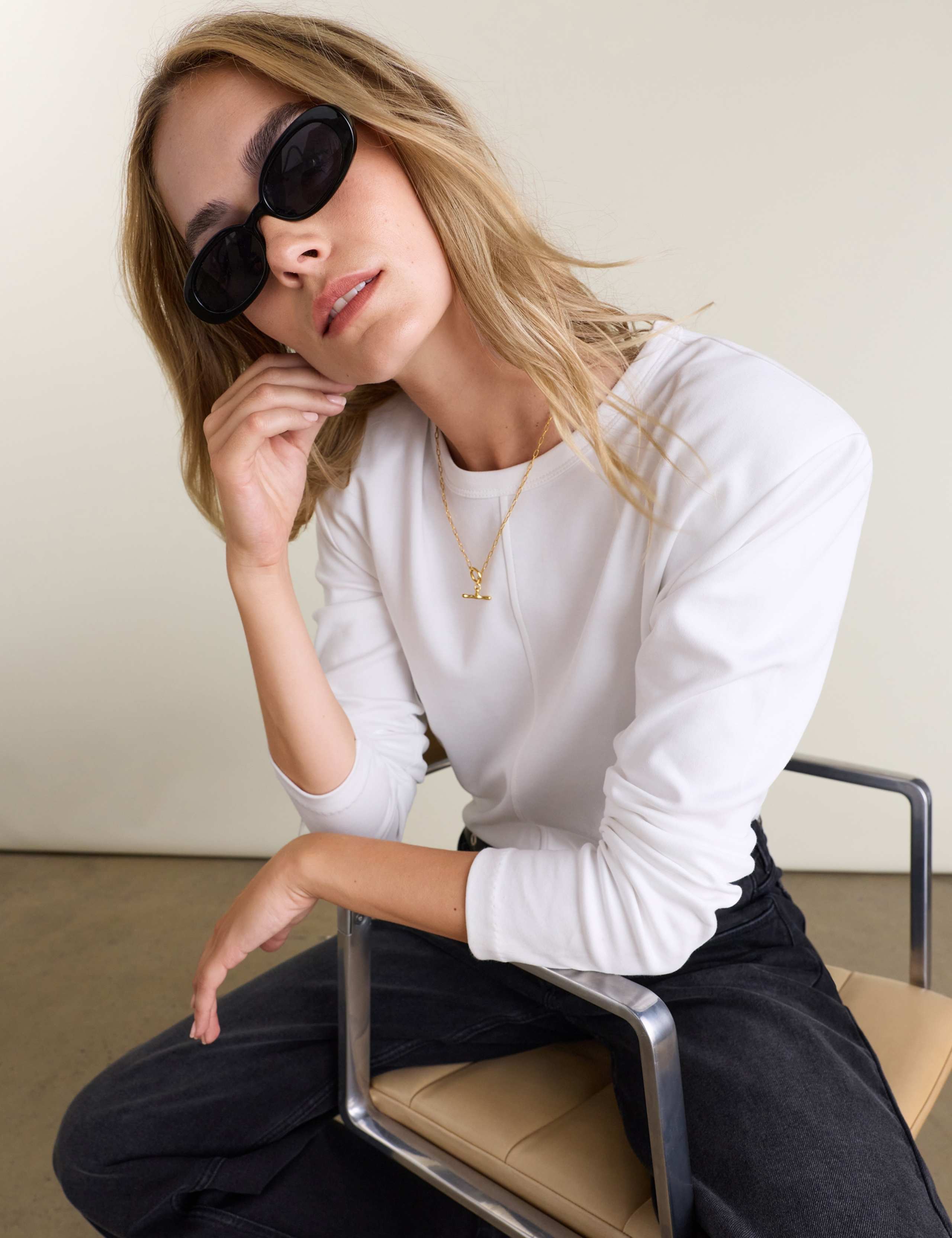 Pure Cotton Crew Neck Strong Shoulder Top 3 of 3