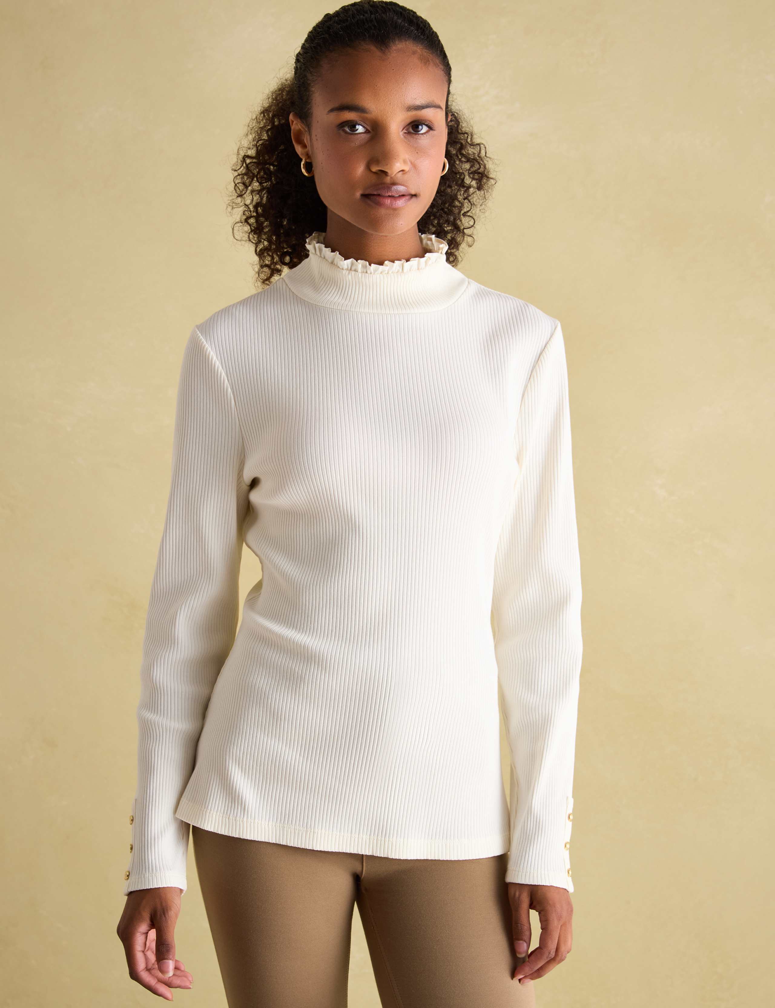 Cotton Rich Ribbed Frill Detail Top 2 of 6